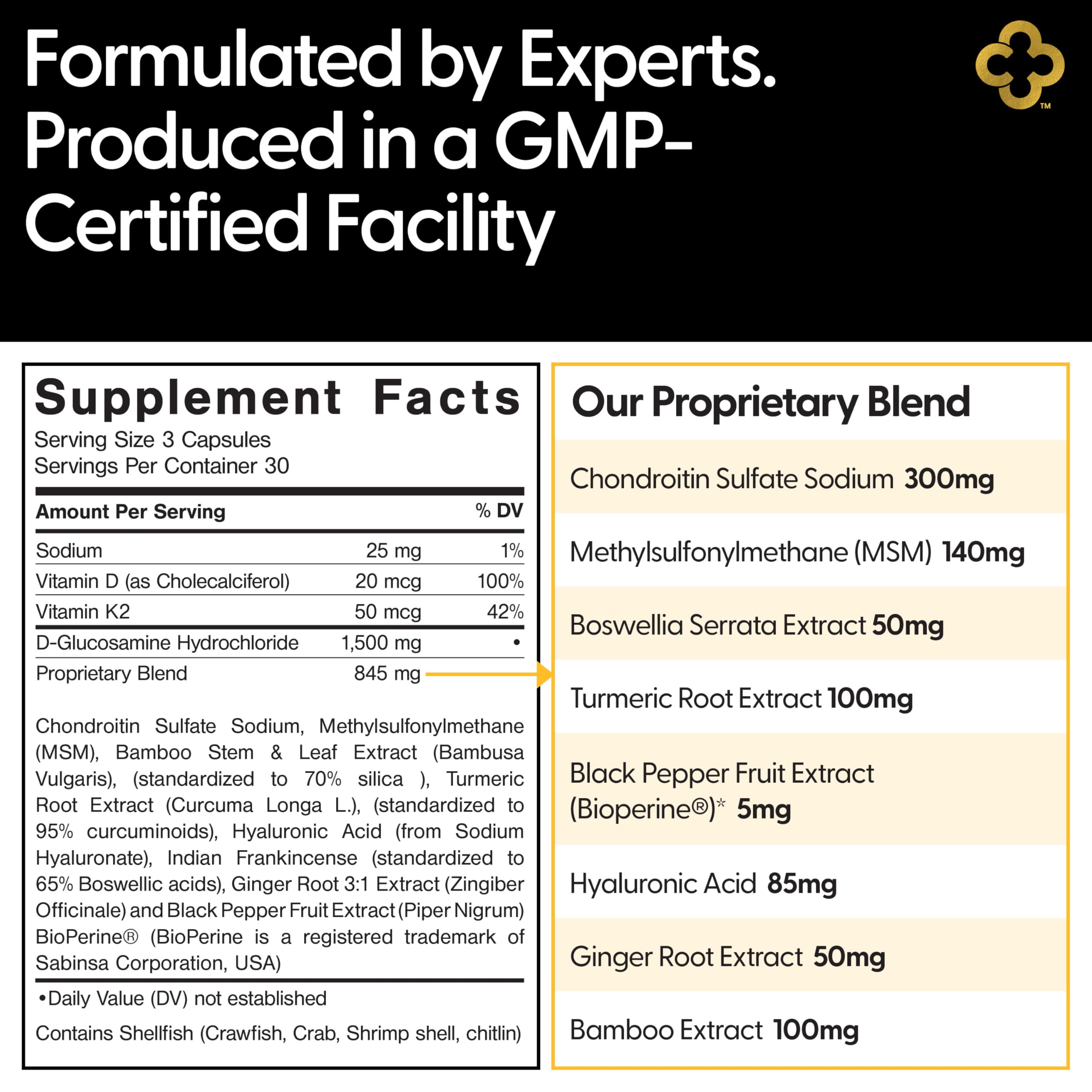 All-In-1 Joint Support Supplement: Glucosamine 1500mg Chondroitin MSM Turmeric Hyaluronic Acid Boswellia Ginger Bamboo BioPerine Supports Joints, Bones, Back, Knees & Hands Flexibility 90 Count — Amazon image 6