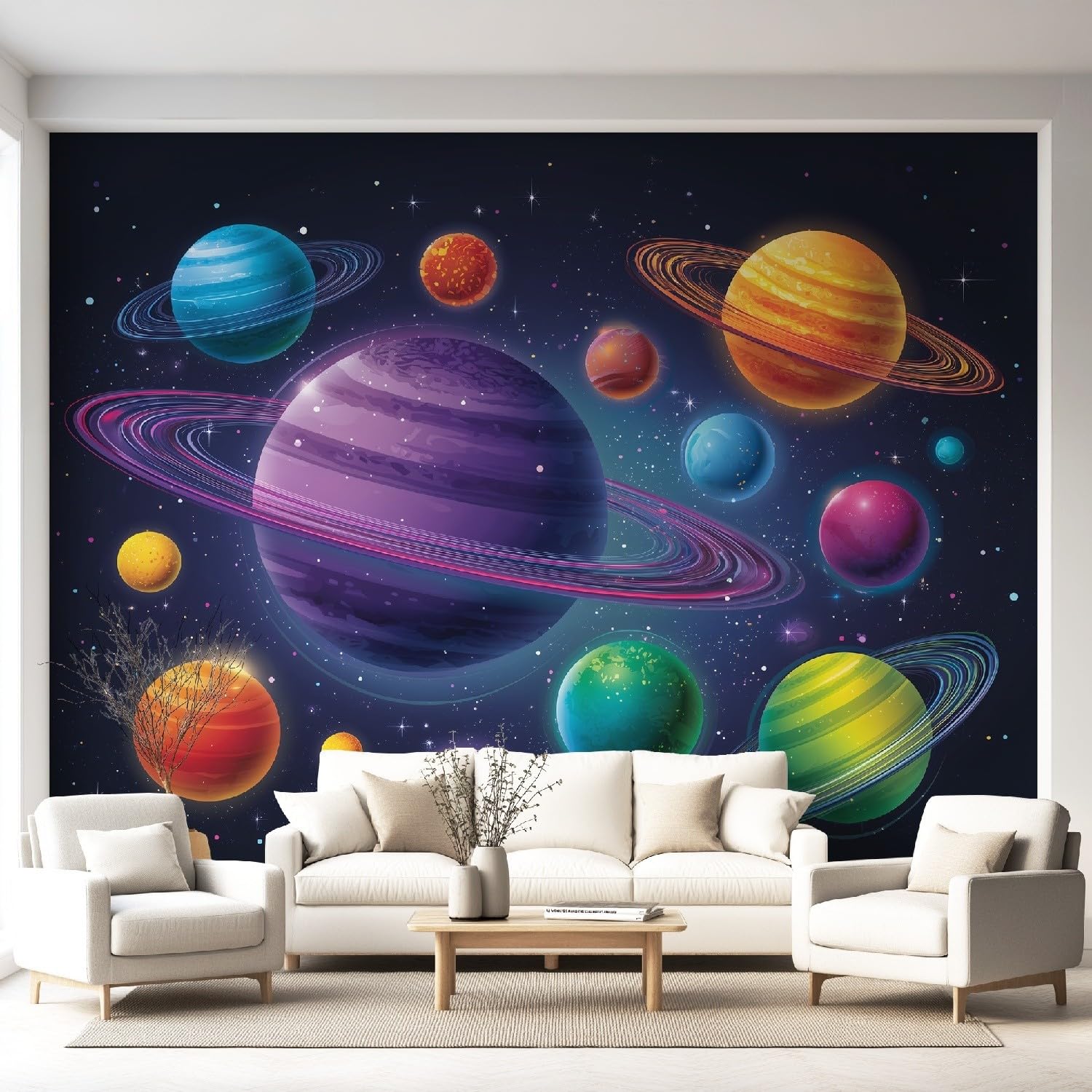 Mural de pared de astronomía de ciencia ficción del espacio exterior, diseño de planetas del sistema solar, calcomanías de pared para decoración del hogar, fondo de televisión, gran arte, pintura