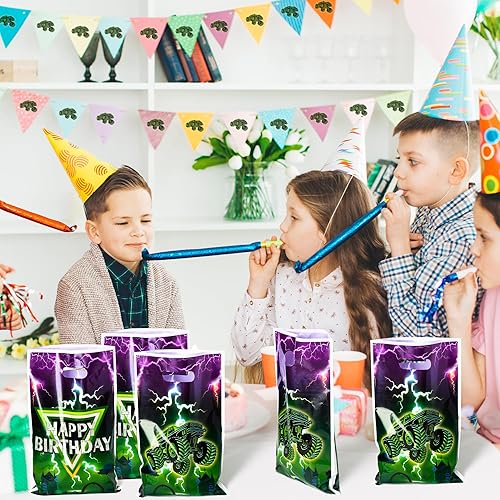 Miniatura 7 de 50 bolsas de regalo de camión monstruo verde y morado, bolsas de fiesta de camión monstruo, bolsas de dulces con temática de dulces, bolsas de