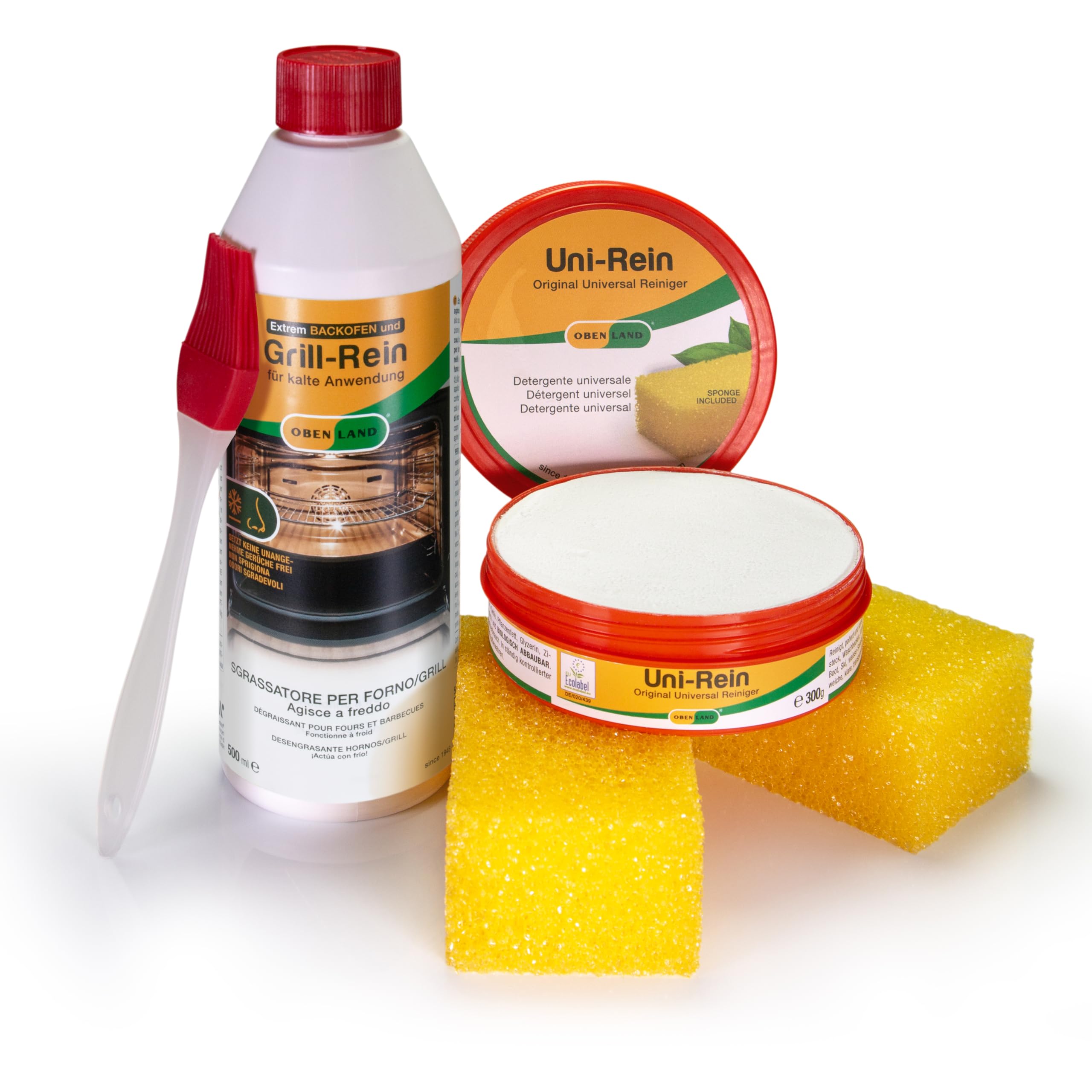 Obenland UNI-REIN nettoyant universel 300 g (2 éponges) + Gel nettoyant pour grill et four 500 ml