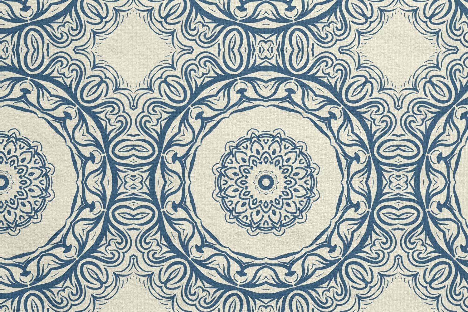 Ambesonne Moroccan Yoga Mat Towel, Circular Oriental Ornaments Repetitive Calming Motifs Print, Non-Slip Sweat Absorbent Yoga Pilates Workout Pad Cover, 25" x 70", Cream and Dark Sky Blue