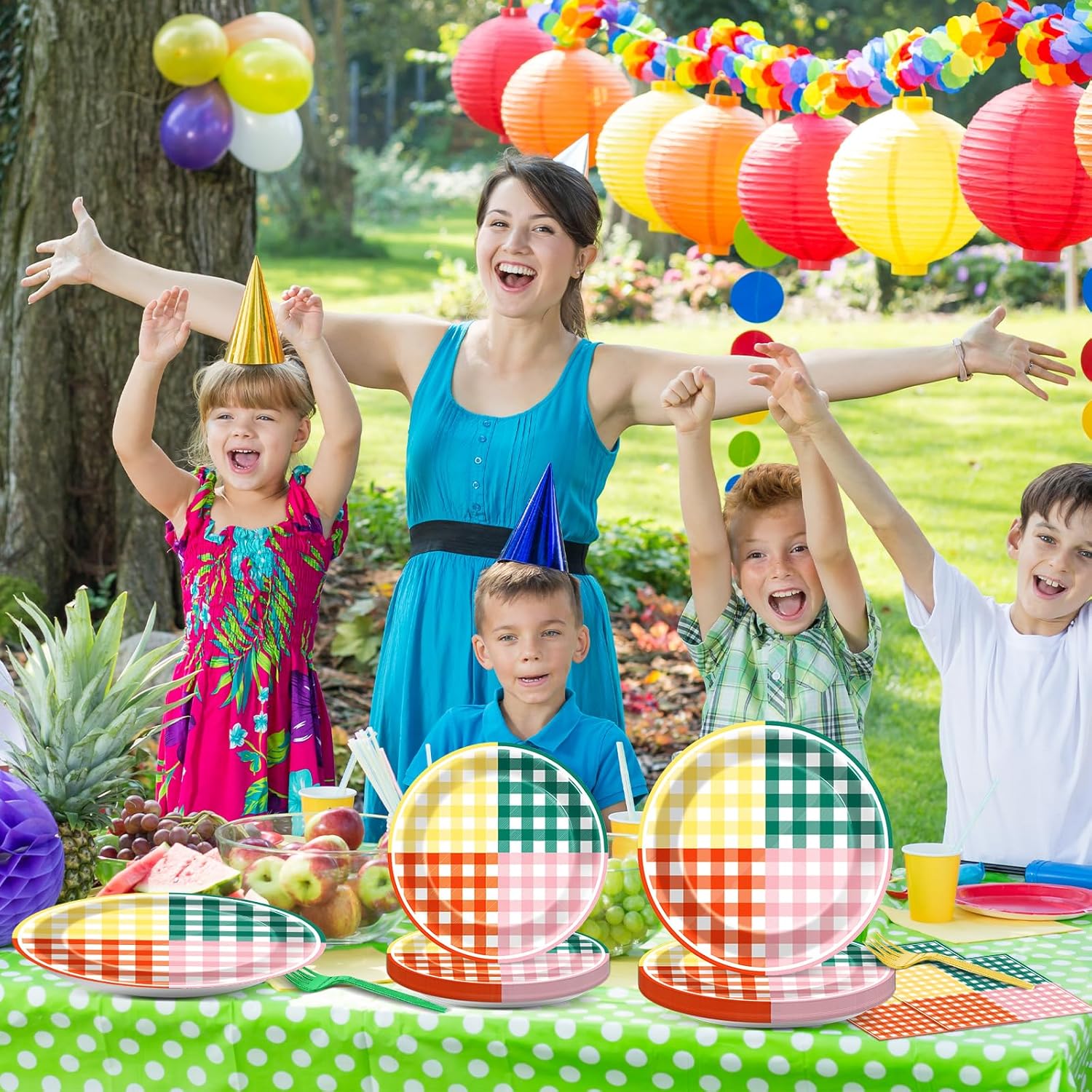 96 Pcs Camp Checked Paper Plates and Napkins Checkered Bachelorette Party Supplies Checked Birthday Tableware Set Plaid Camping Themed Summer Party Favors Baby Bridal Shower Decor - Image 5