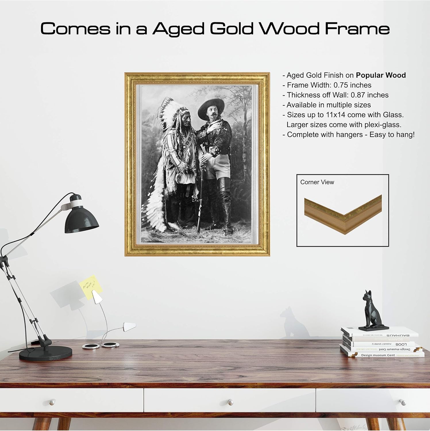 Sitting Bull and Buffalo Bill Photograph in a Aged Gold Frame - Historical Artwork from 1897 - (8" x 10") - Matte