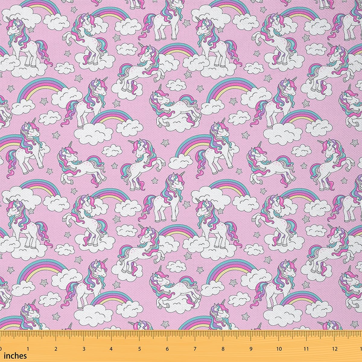 Homemissing Girls Multicolored 18 Cute Unicorn Fabric By The Yard Magical Unicorn Upholstery Fabric For Chairs Fairy Dreamy Horse Pink Decorative Waterproof Outdoor Fabric 1 Yard (L92*W150cm)