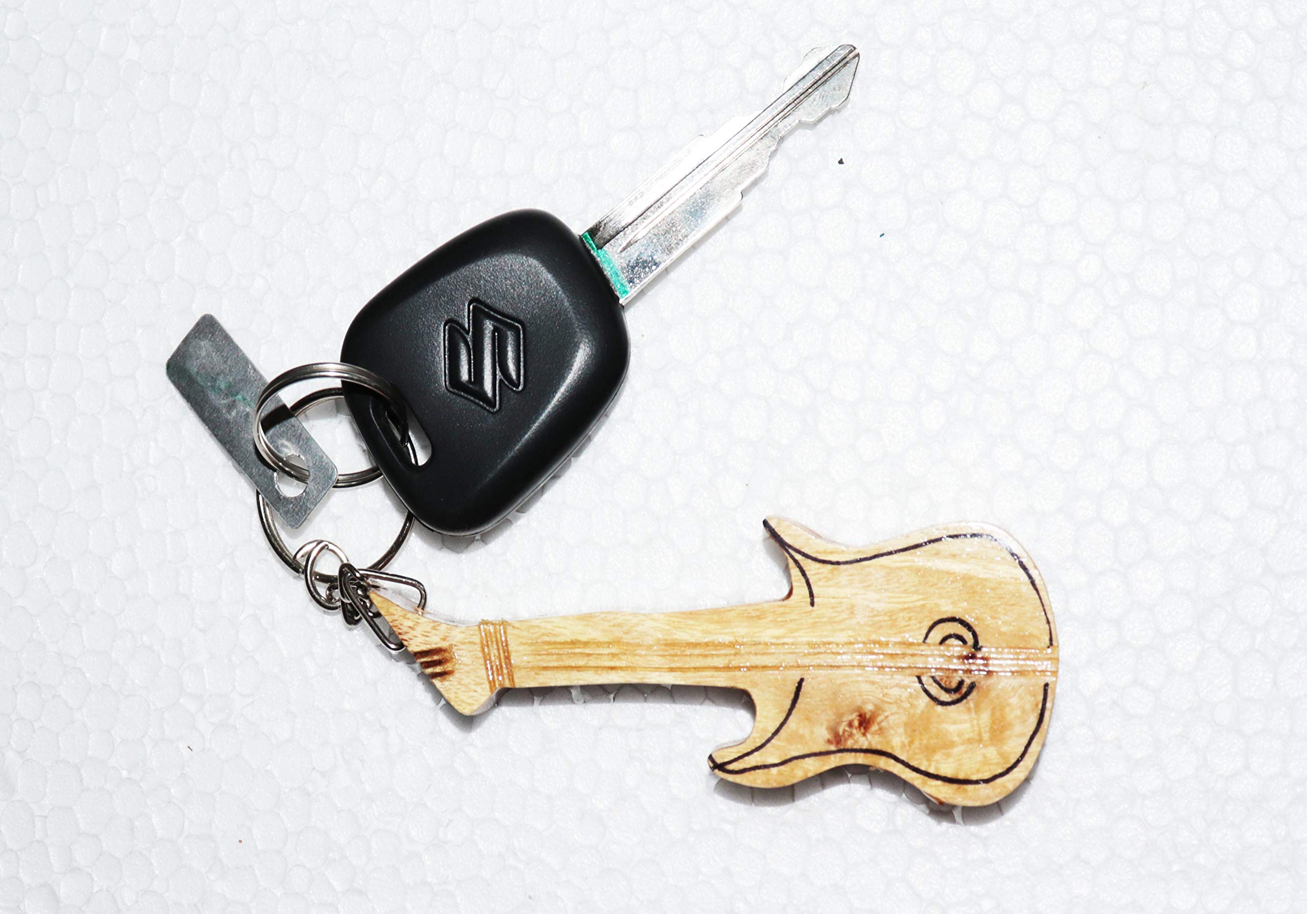 Indian Collectible - Cadena de anillos de guitarra ecológica de madera para coche, bick, oficina y decoración del hogar (juego de 10 piezas) (color madera natural)