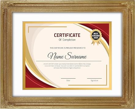 SIMONS SHOP Diploma Frames 11x14 Matted to 8.5x11 Picture, Gold Picture Frames 11 x 14 with Mat for 8.5 by 11 Certificates Documents