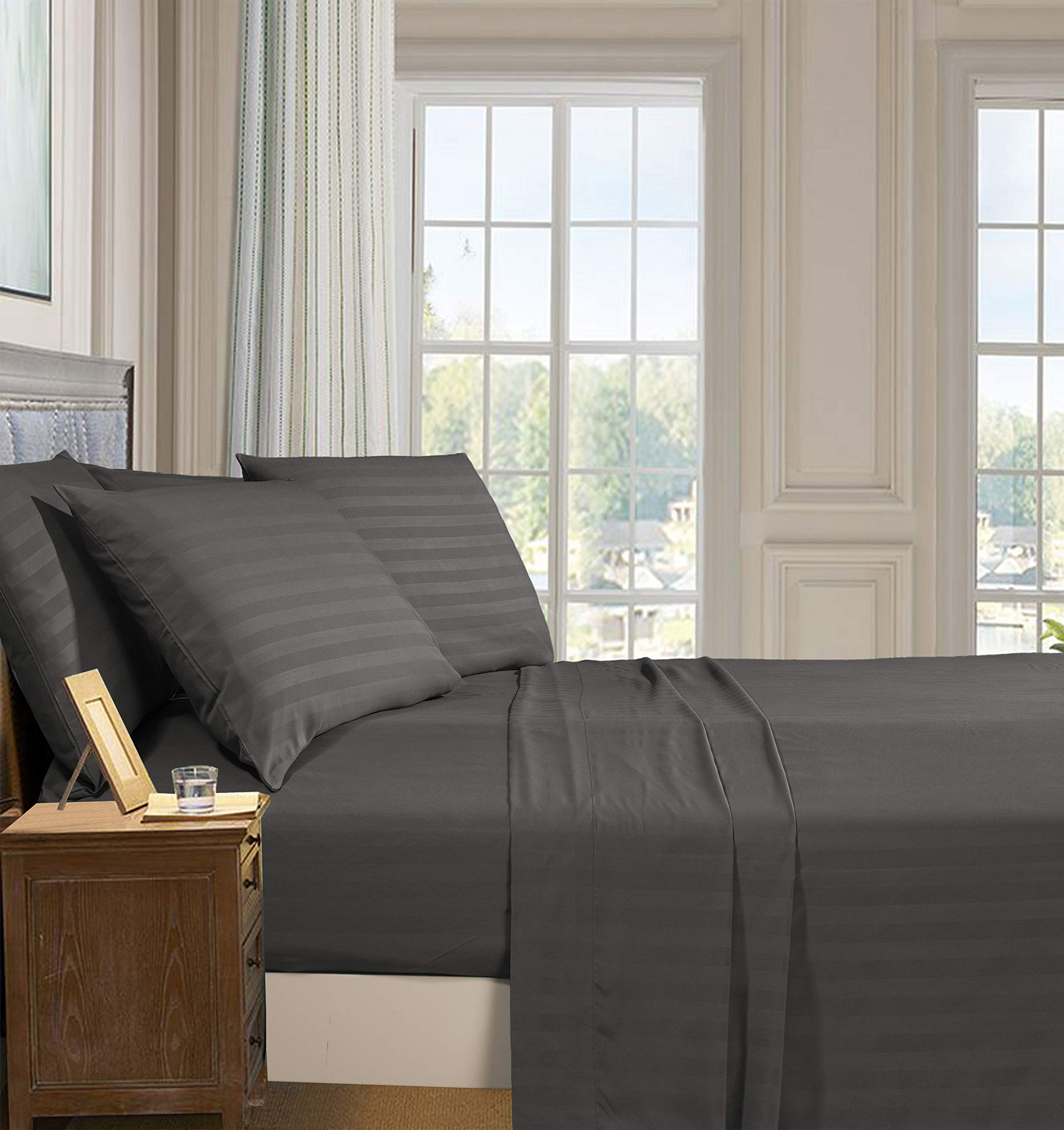 Elegant Comfort Set di lenzuola più morbide e accoglienti, 4 pezzi, microfibra di qualità alberghiera 1500, lussuose e resistenti alle pieghe, set di lenzuola damascate a righe, doppio, blu acqua