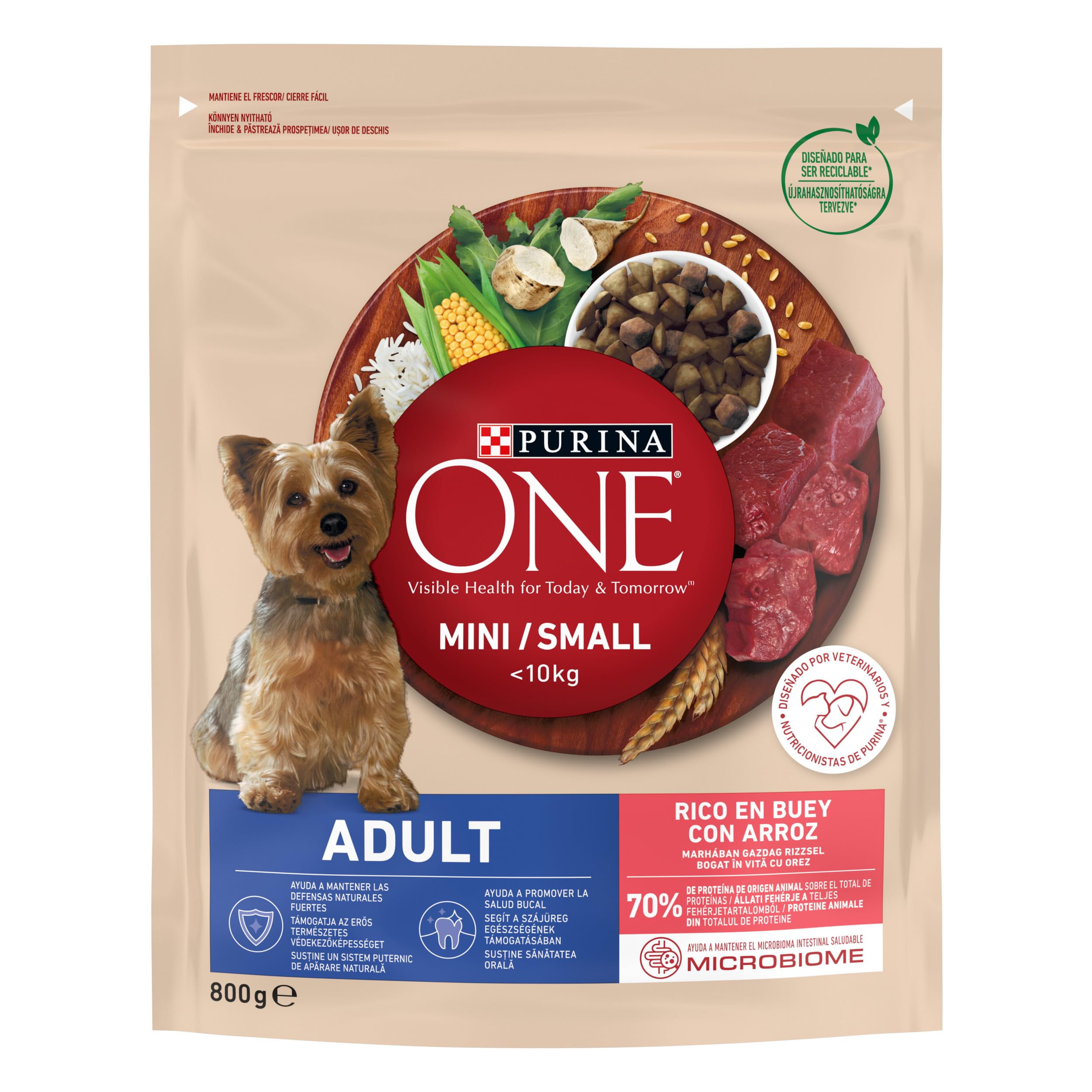 Purina ONE Mini <10kg pienso perro pequeño Adulto Buey 8x800 g