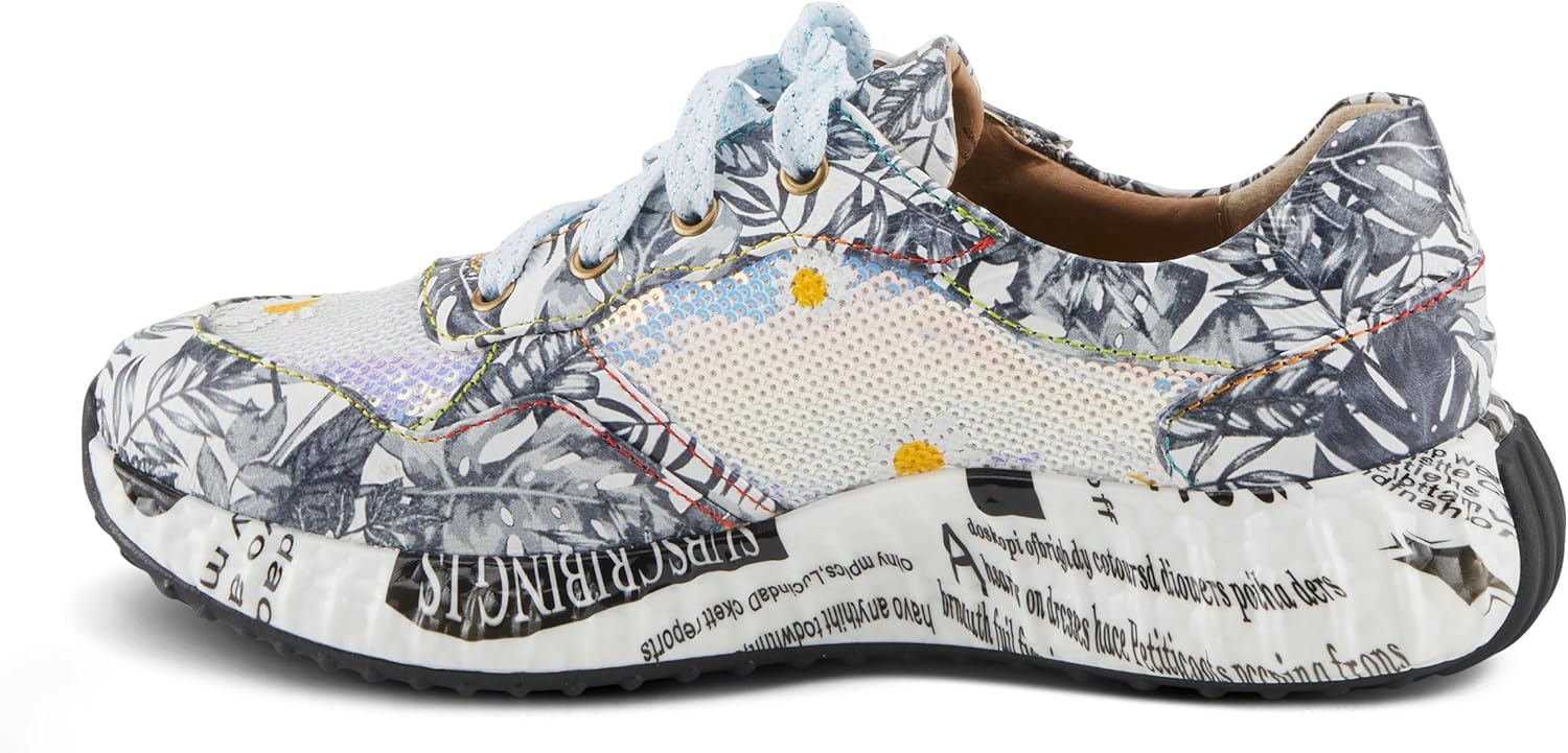 L'Artiste Women's ZINGY Lace-Up Fashion Sneakers – Embroidered Leather Casual Sneakers with Adjustable Comfort Fit