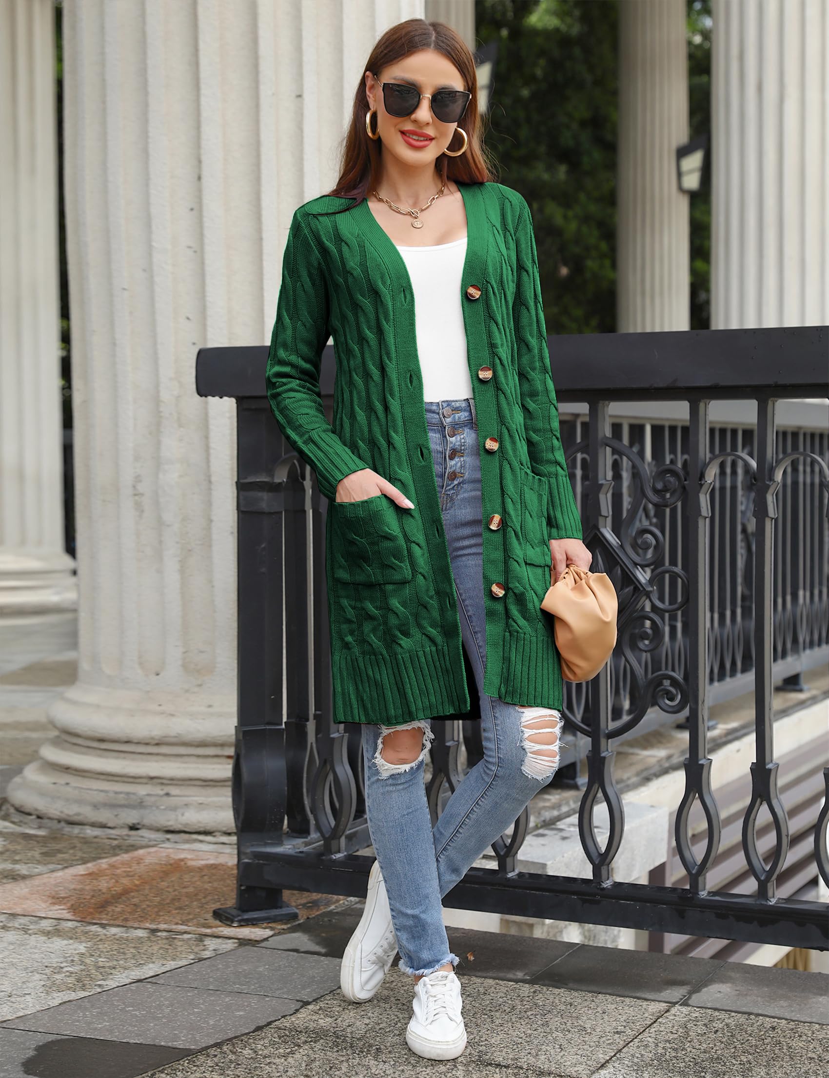 Aottori Cardigan Donna Lungo Cardigan a Maniche Lunghe Elegante Cappotto a Maglia Casual con Bottoni e Tasche per Autunno Invernale