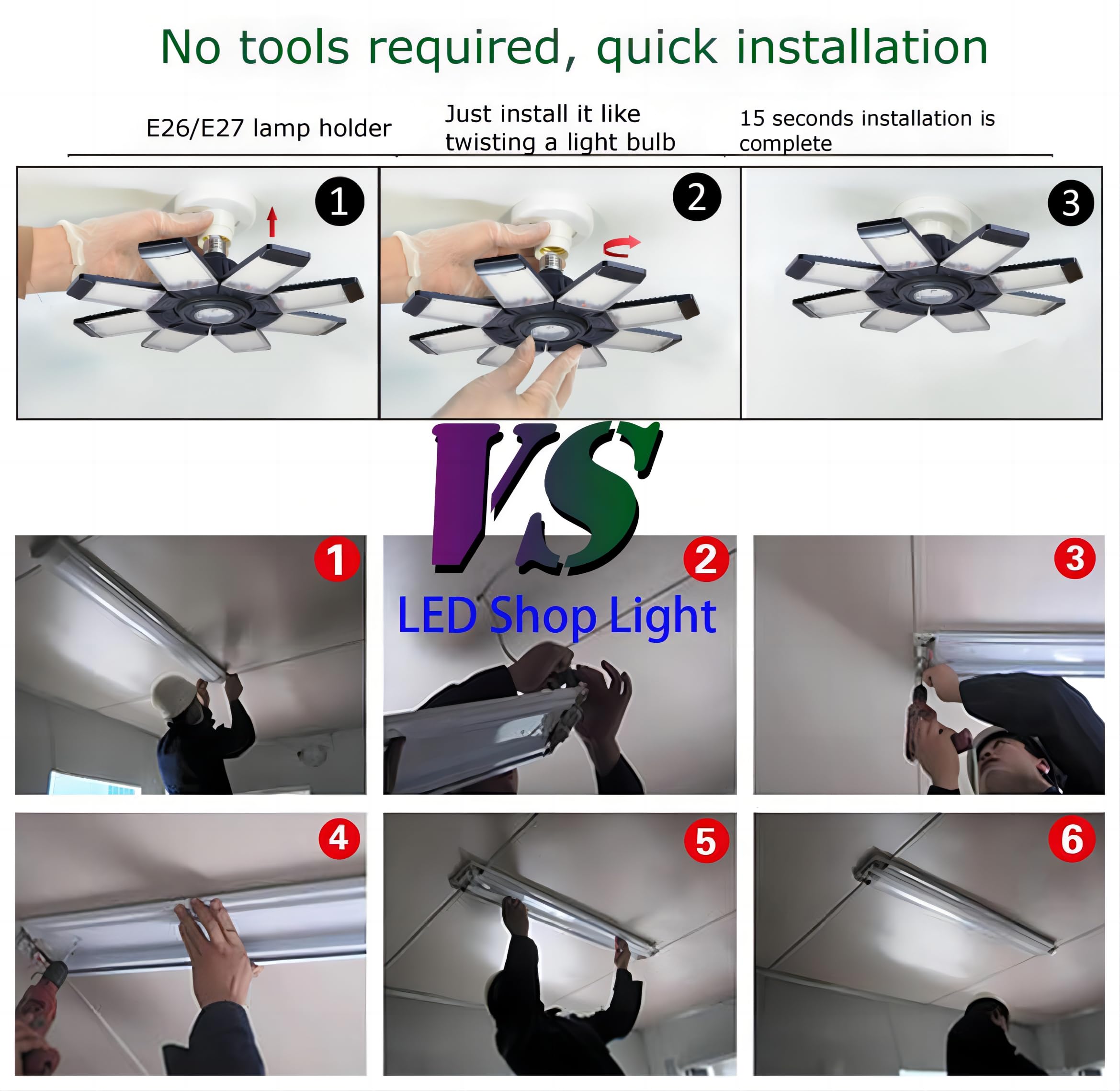 20000 lumen 6500 K luce diurna 200 W Otto fogli lampade da soffitto LED per garage, confezione da 4
