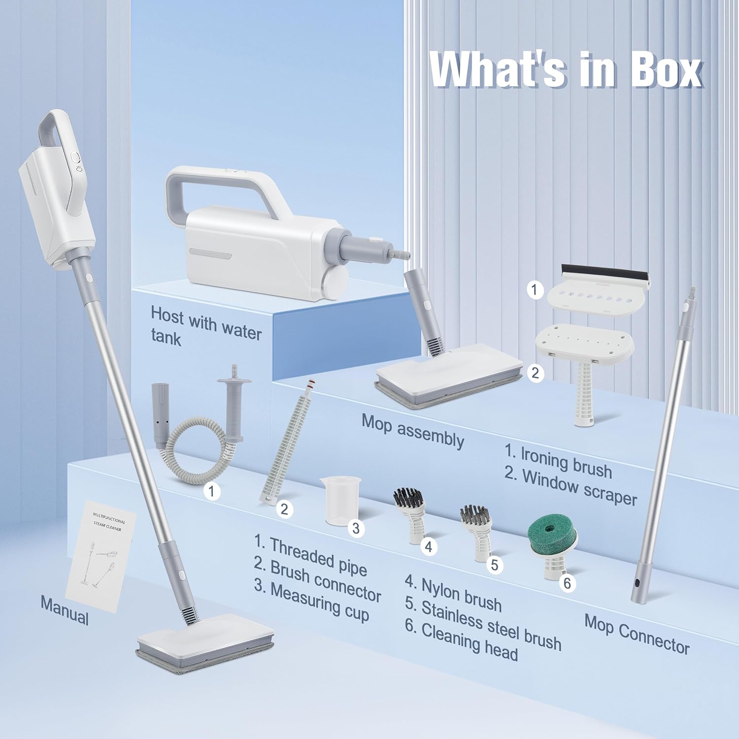 ALILYY Steam Mop Cleaner Handheld Steamer Scrubbing Steam Mop for Hard Floor,Tiles,Carpet,Windows,Furniture,White