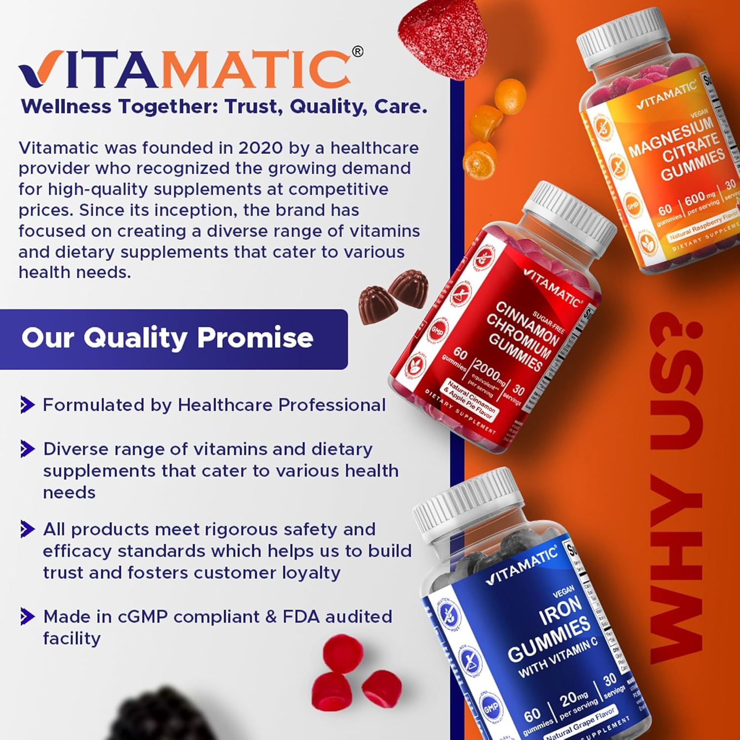 Vitamatic Glucose chewable Gummies - 60 Count - Natural Raspberry Flavor - 4G of Carbohydrate per Serving (3 Bottles)