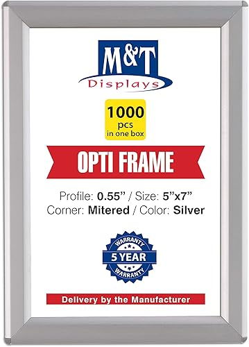 Miniatura 11 de M&T Displays Opti Snap - Marco para póster de 5 x 7 pulgadas, color plateado, perfil de aluminio de 0.55 pulgadas, carga frontal, montaje en pared