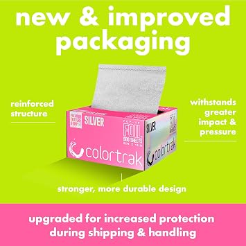 Colortrak Embossed Sheets Silver Aluminum Foil Pop-up Dispenser, 500 Pre-cut Sheets Non-slip Textured, for Hair Foil Coloring and Highlighting Applications Silver, 5 x 11