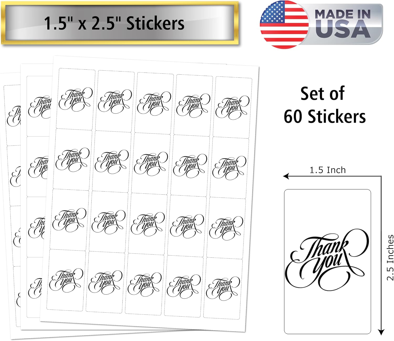 60 Modern Thank You Miniature Chocolate Candy Bar Wrapper in Black, Adorable Stickers for Weddings, Bridal Shower Engagement Party Decorations, Favors, Party Supplies. Candy Not Included. Made in USA