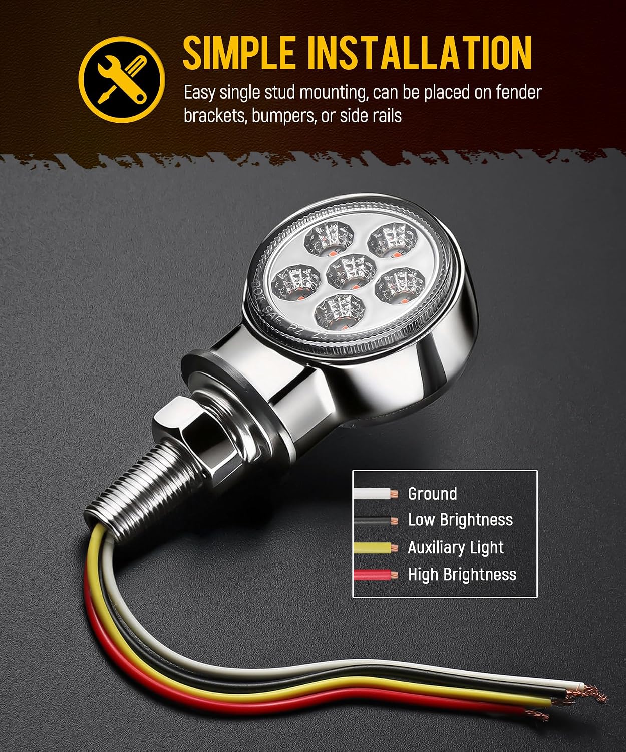 Partsam 2Pcs 1.8" Mini Round Double Face 10LEDs Marker Turn Signal Pedestal Light, Amber/Red To Purple Auxiliary Lights, T-Mount, Clear Lens, Aluminum Alloy Housing