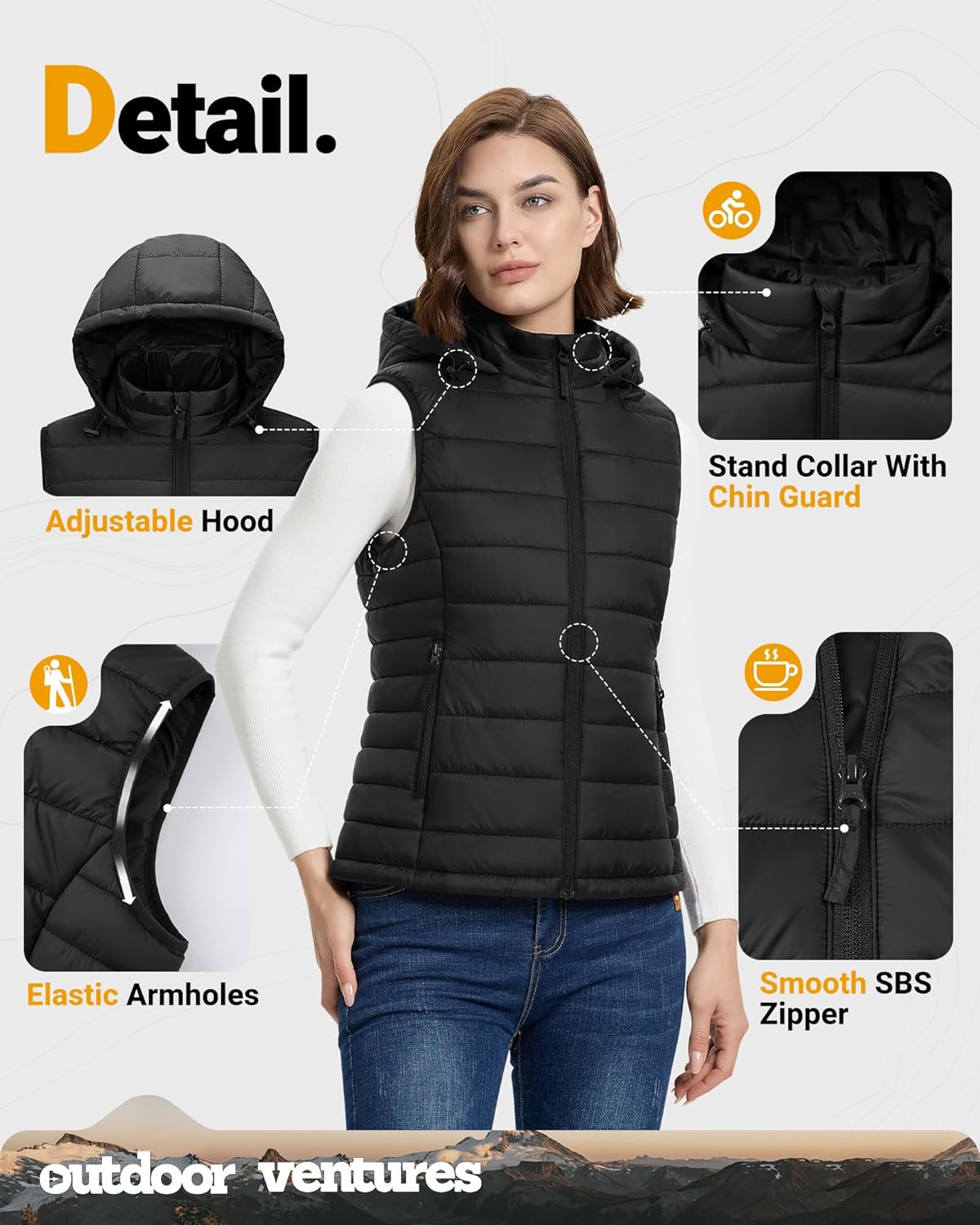 Outdoor Ventures Women's Lightweight Packable Hooded Puffer Vest Outerwear Zip Up Warm Sleeveless Winter Jacket Quilted Coat - Image 7