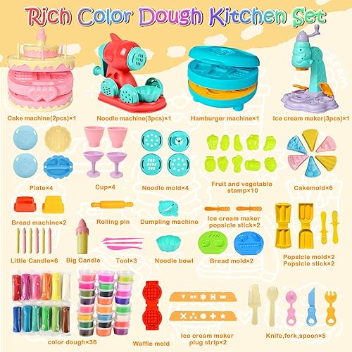 Miniatura 2 de Juego de masa de color 4 en 1, kit de herramientas de masa para manualidades, creaciones de cocina con máquina para hacer pasteles, fideos, helados,