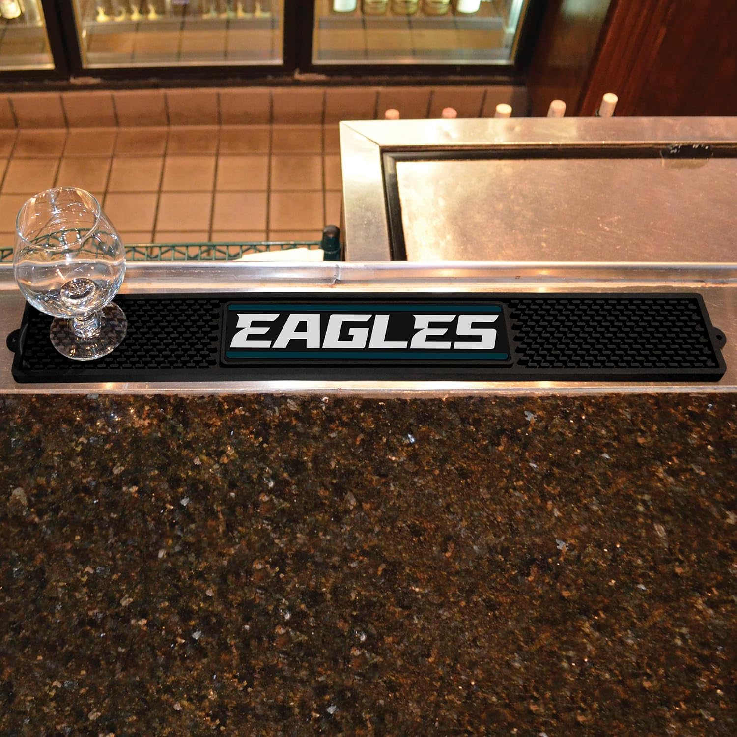 FANMATS 13995 Philadelphia Eagles Drink Bar Mat - 3.25in. x 24in. - Durable Dish Drying Mat, Easy Clean, Counter Mat,Black