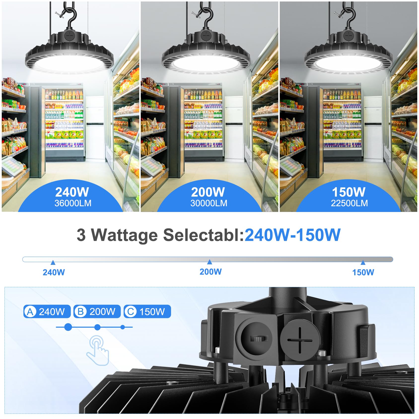 9 Pack LED High Bay Light 240W 200W 150W Adjustable ETL DLC Listed UFO High Bay Shop Lights — view 3