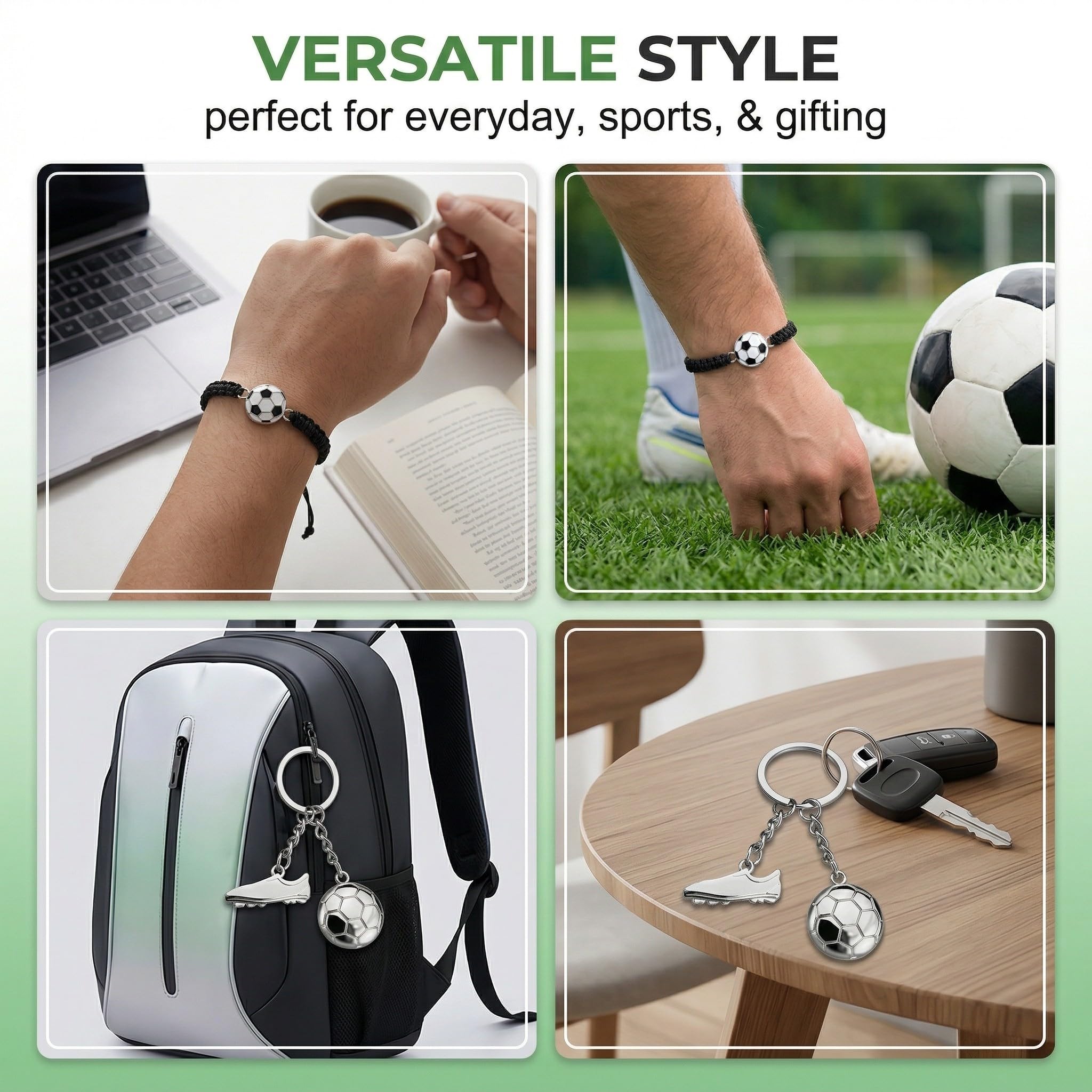 Set Pulsera de Fútbol Trenzada + Llavero de Botín Metálico, Regalo para Aficionados
