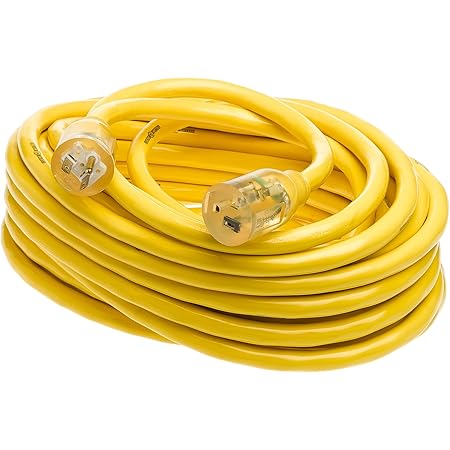 Yellow Jacket 2991 10/3 Extra Heavy-Duty 20-Amp Premium SJTW Contractor Extension Cord with Lighted T-Blade Plug, 50-Foot All Copper Wire Extension Cord, 20 Amps, 125 Volts, 2500 Watts