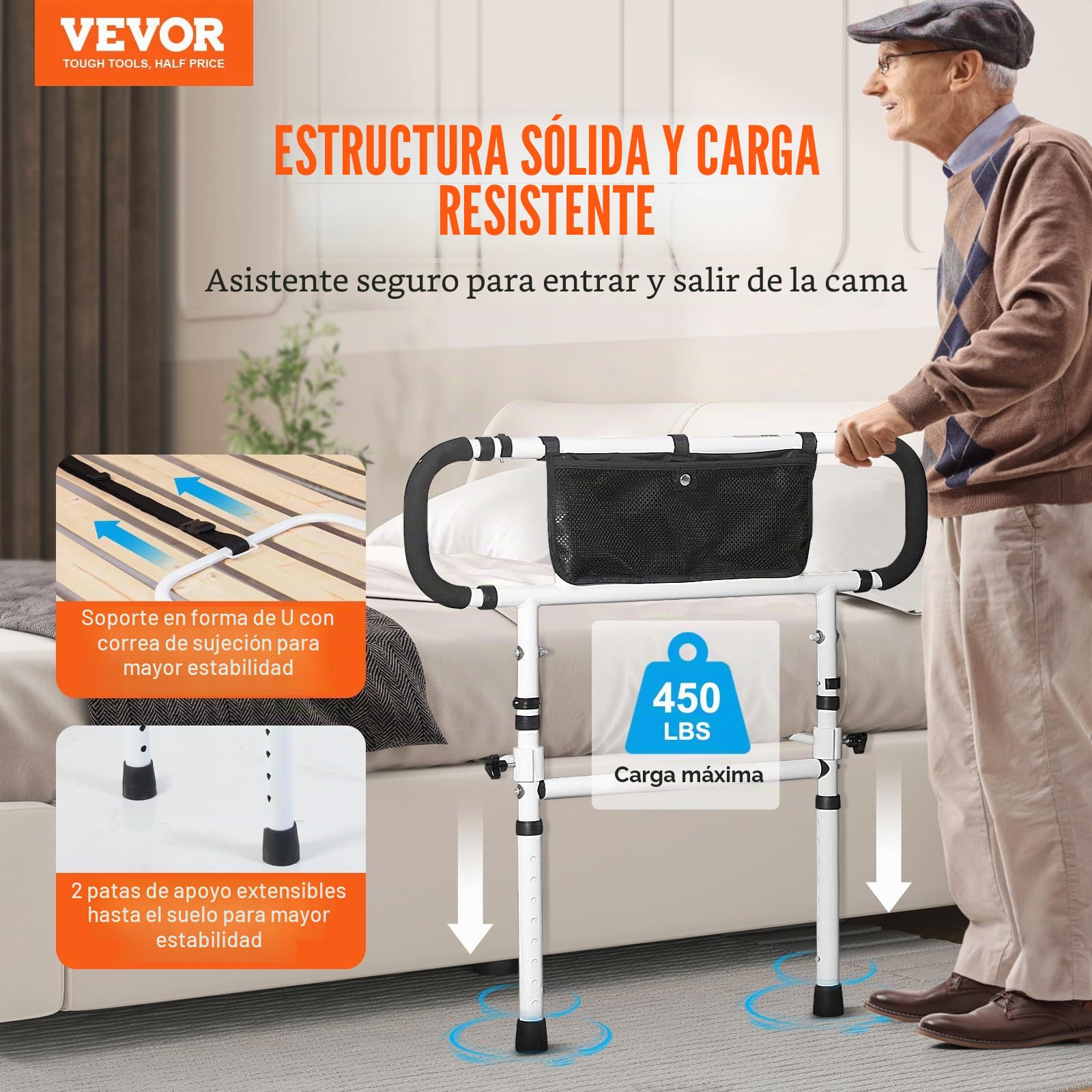 VEVOR Barandillas de Cama para Adultos Mayores Barandillas de Cama Plegables de 180° para Personas Mayores 450LBS