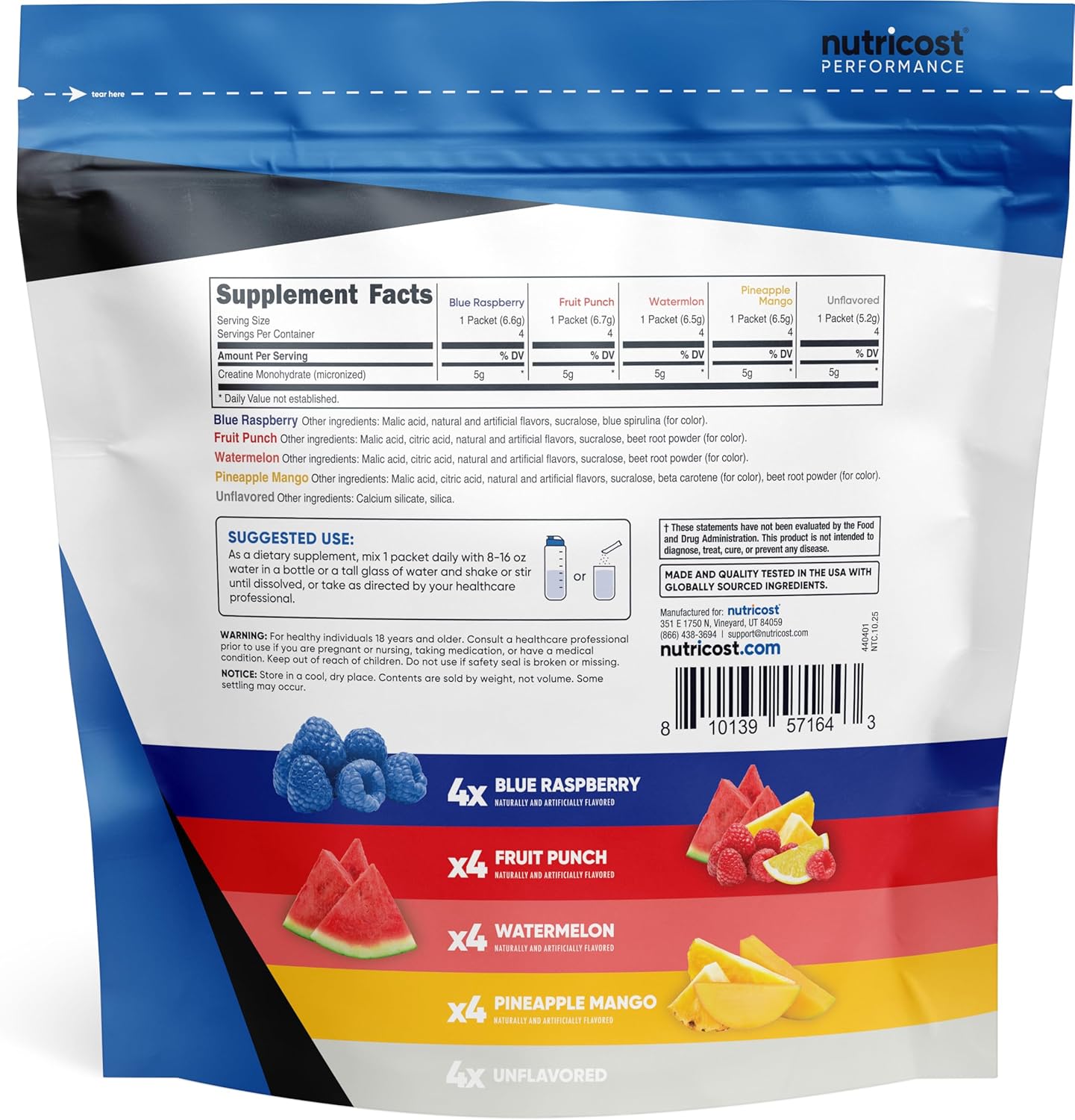 Nutricost Creatine Monohydrate Powder Variety Stickpacks (5 Flavors, 20 Servings) - Micronized, 5 Grams of Creatine Monohydrate Per Pack - Image 5