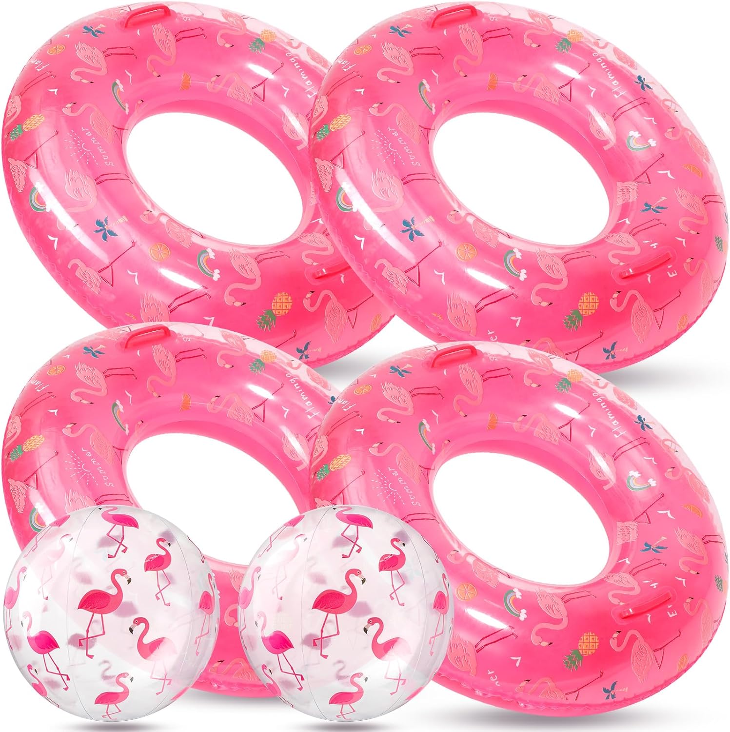 Soulchen 6 Pcs Flamingo Pool Floats Summer Pink Swimming Rings Flamingo Beach Balls Inflatable Pool Floaties Inflatable Tubes Floaties Hawaiian Beach Summer Tropical Party for Adult