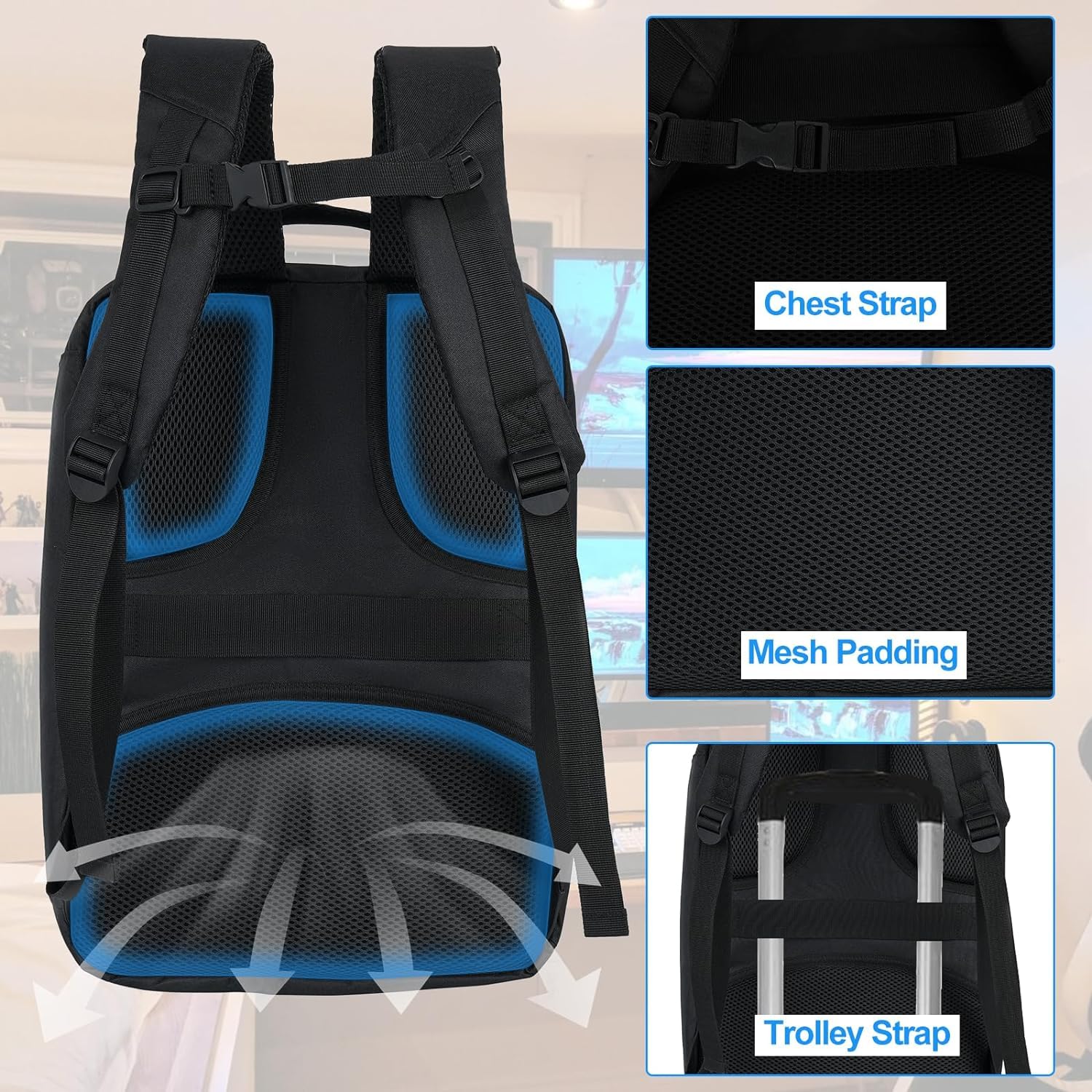 PS5 Rucksack,PlayStation 5 Tasche,Große Reise Tragbar Tasche Aufbewahrung Kompatibel mit PlayStation 5 Konsole,PS5 Disk,Laptop,Headset,Ladegerät und Zubehör,Konsolentasche für PS5 Controller