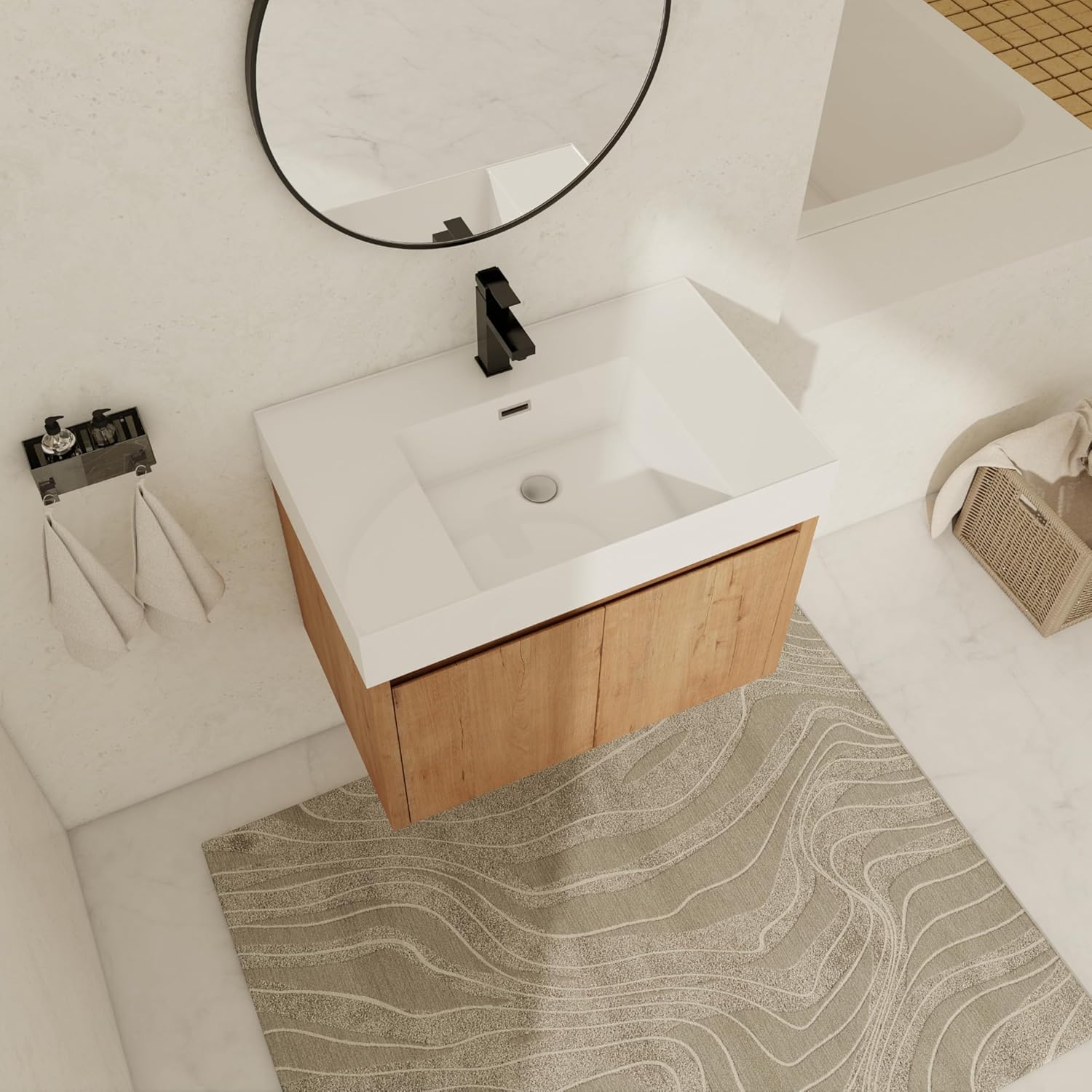 30 Inch Bathroom Vanity with Sink, 30” Floating Bathroom Vanity with White Resin Sink, Modern Plywood Cabinet with Soft Close Doors, Wall Mounted Cabinet Set