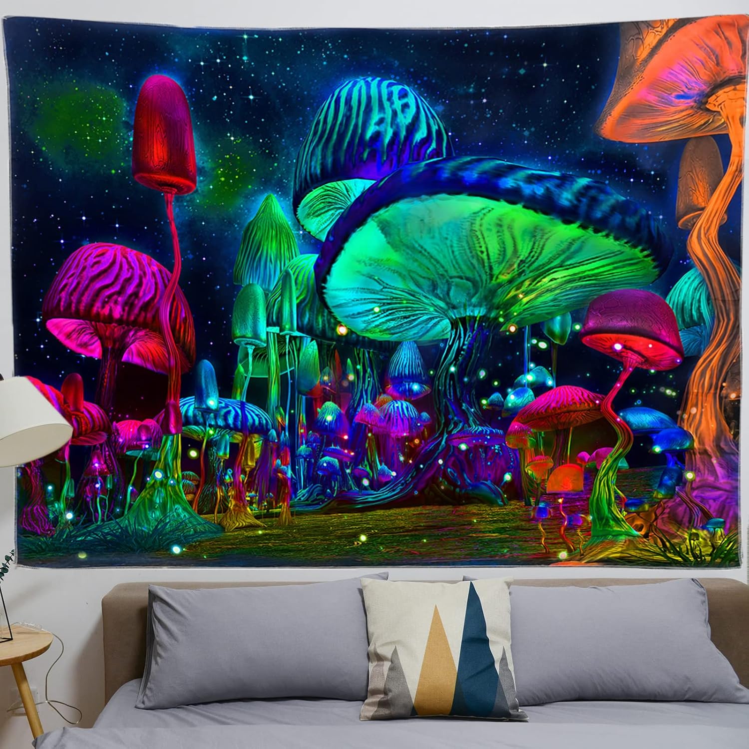 Mushroom Tapestry for Bedroom Trippy Tapestry Fantasy Plant Starry Night Tapestry