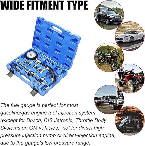 Miniatura 6 de JIFETOR Juego de manómetros de prueba de presión de bomba de inyección de combustible, kit de herramientas de probador de inyector de gasolina y