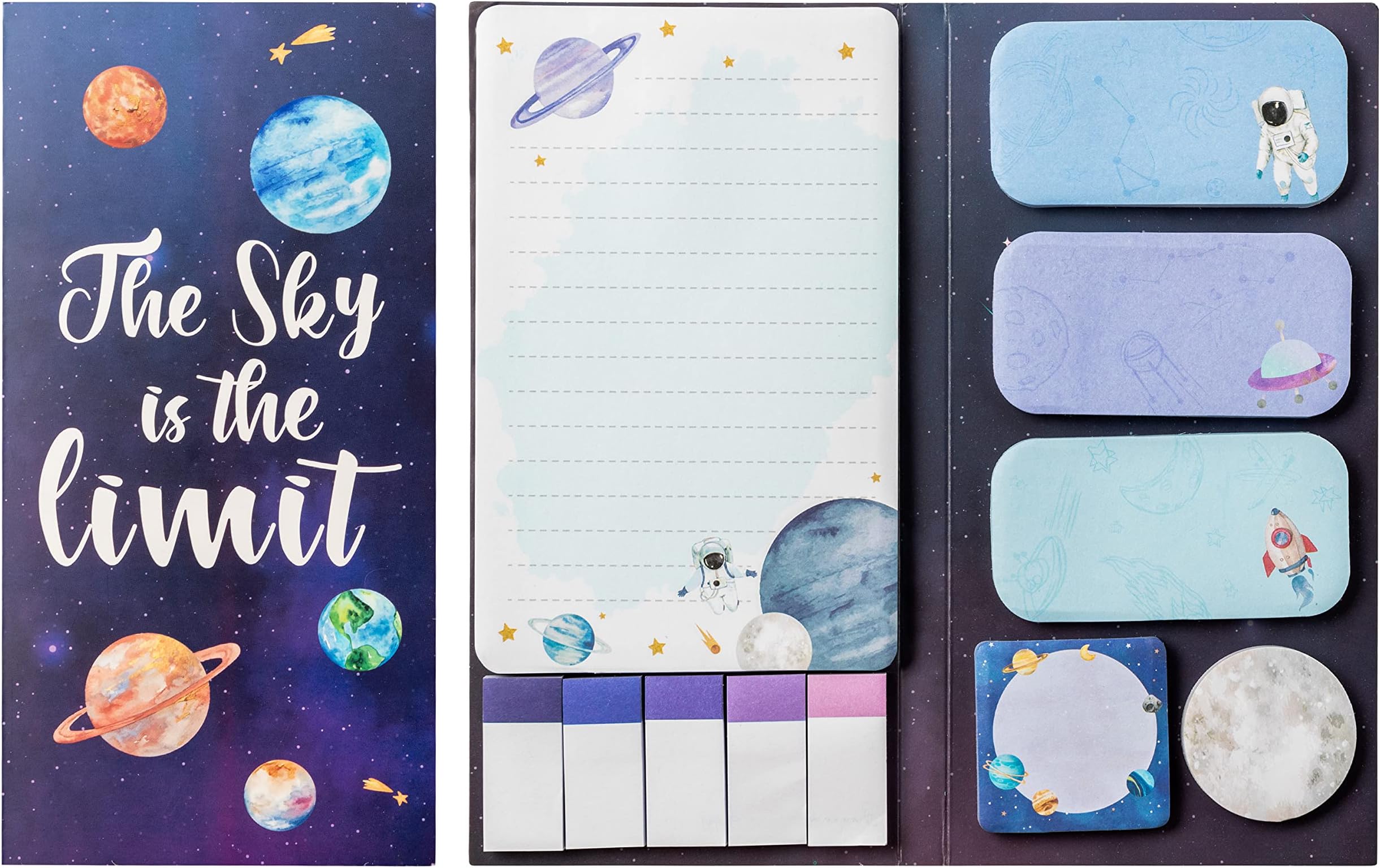 Xqumoi The Sky is The Limit Sticky Notes Set, 550 Sheets, Outer Space Galaxy Planet Pattern Self-Stick Notes Pads Divider Tabs Bundle Writing Memo Pads Back to School Office Supplies Small Gift