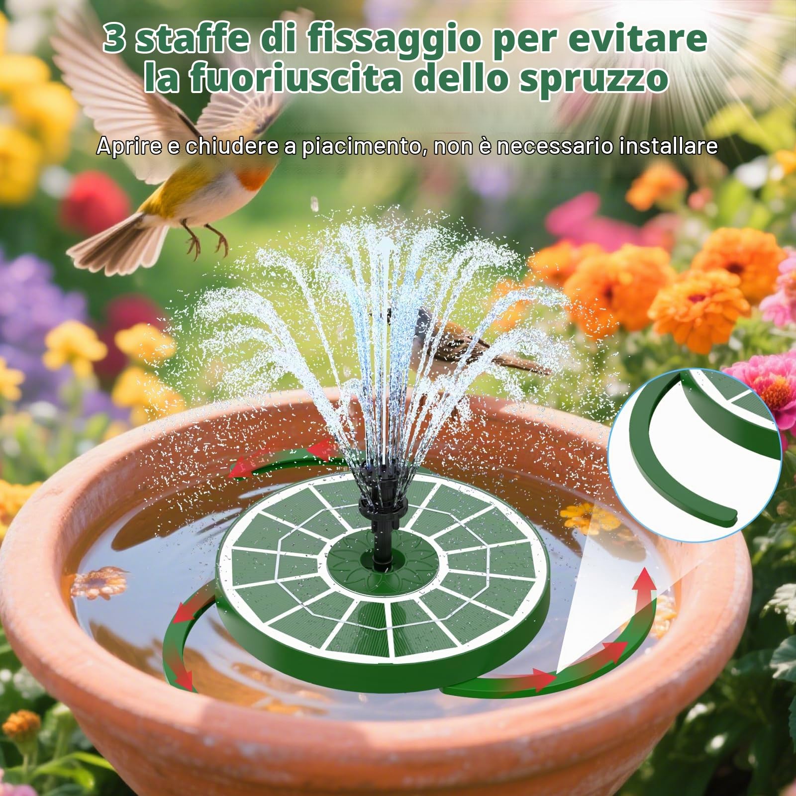 AISITIN Fontana Solare per Esterni Migliorata, 3,5W Pompa Solare Galleggiante per Fontana con Diversi Effetti di Spruzzo, Fontana Solare per Esterni con Vetro Verde Scuro, per Giardino, Stagno