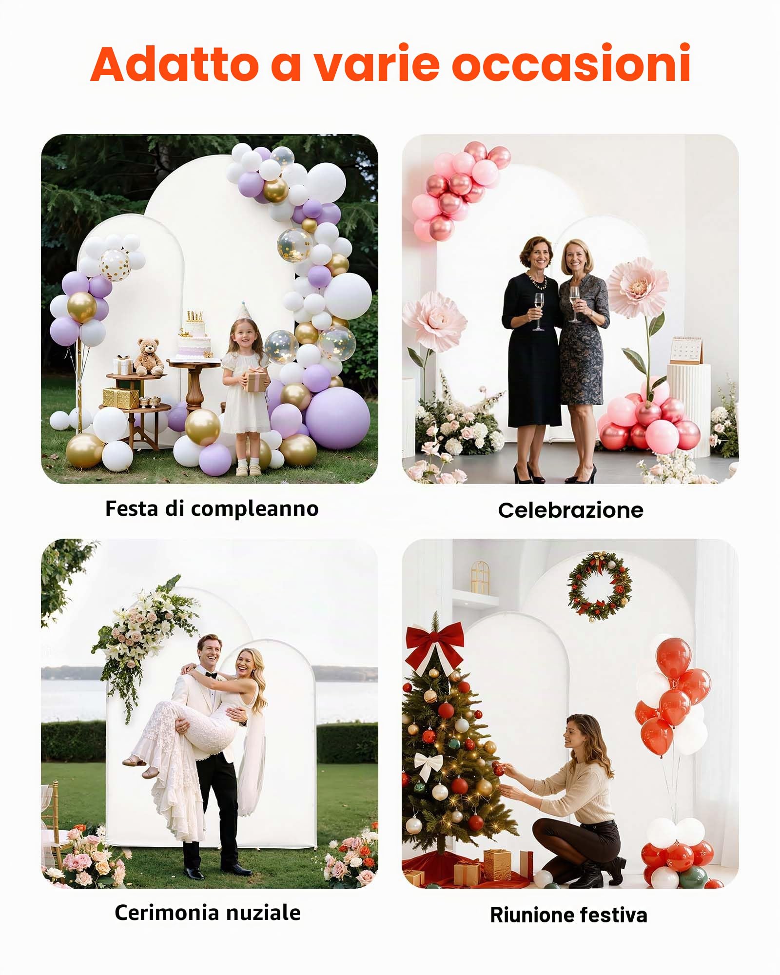 VEVOR Supporto per Fondale ad Arco Set da 2, Struttura Stabile, Facile da Montare, Set di Fondali ad Arco per Feste con Copertura per Matrimoni, Feste di Compleanno, Decorazioni per Cerimonie