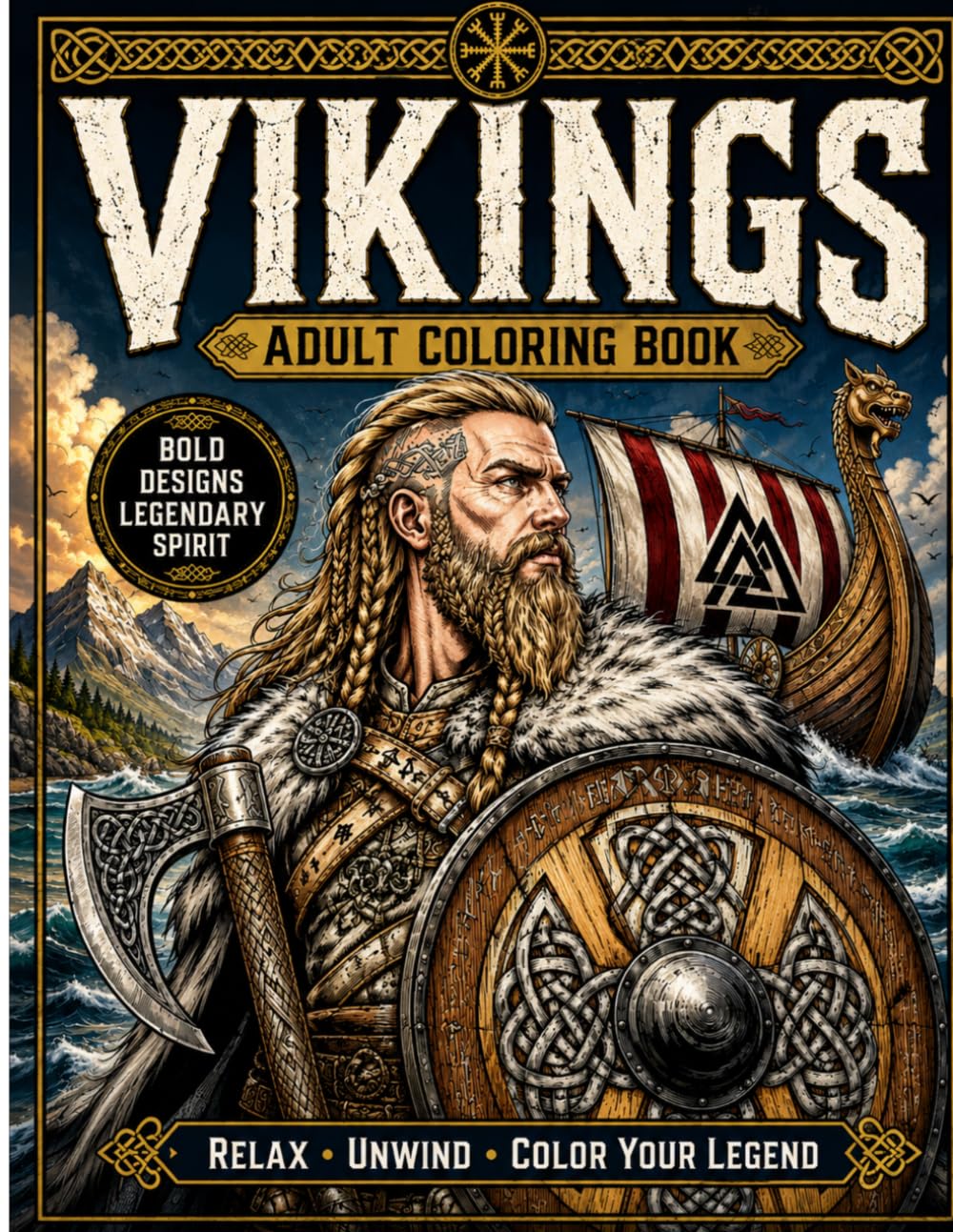 Vikings: A Coloring Book for Adults: 30+ Viking Coloring Pages Featuring Norse Warriors, Shieldmaidens, Longships, Villages, and Nordic Adventure