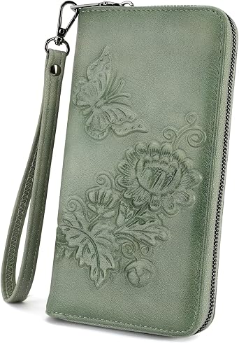 Womens Wallet Rfid Embossed Vegan Leather Multi Card Slots Wallets Large Capacity Wristlet Travel Purse for Women