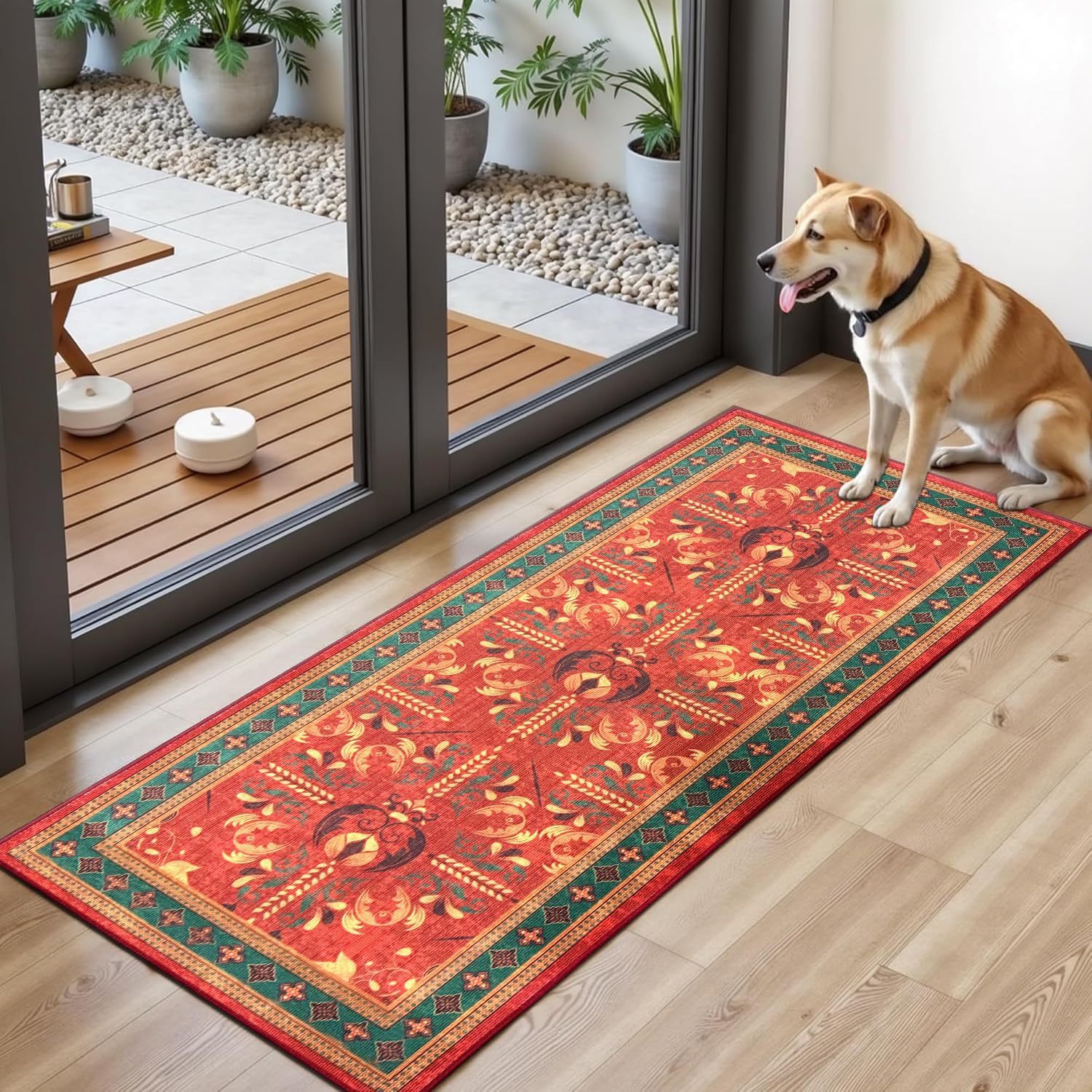 Washable Runner Rug, Non Slip Kitchen Mats for Floor, Hallway Laundry Room Rugs Backing, Waterproof Soft Comfort Standing Low Pile Distressed Organization and Storage Decor Carpet (Red, 24"x72")