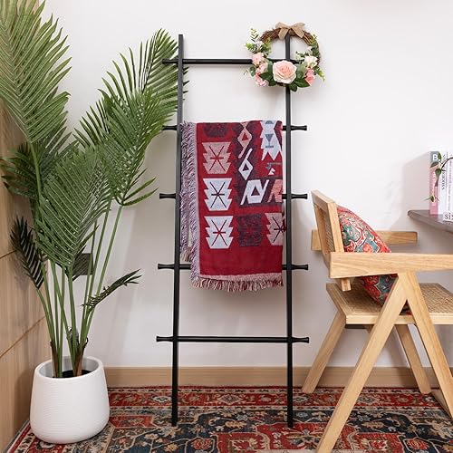 Miniatura 41 de Escalera para mantas, soporte de edredón de madera de 6 niveles, estante decorativo para escalera, estante inclinado, estante de almacenamiento