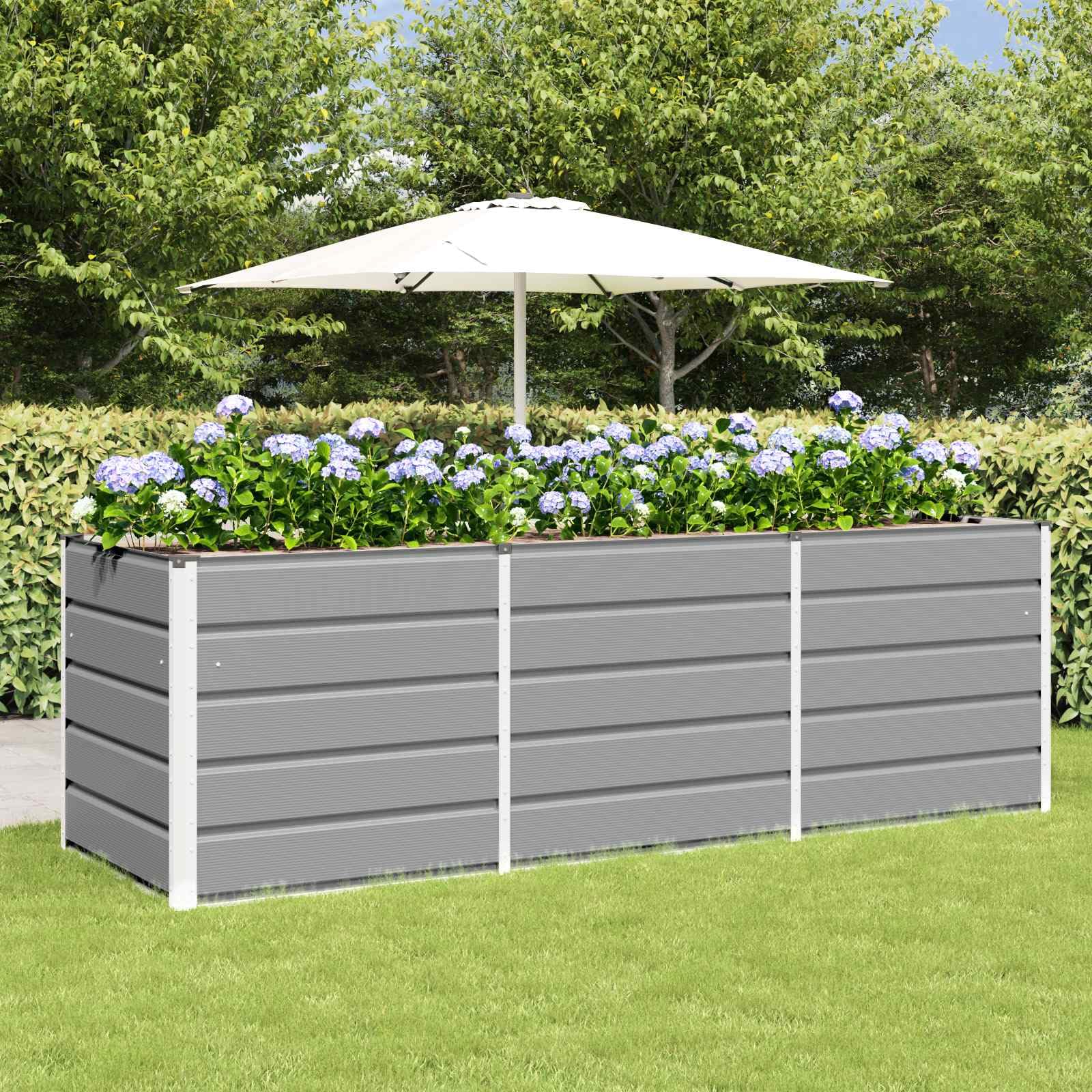 Donica Jasnoszary 240 x 80 x 75 cm Stal nowoczesna donica ogrodowa tarasowa wytrzymała stal industrialny design minimalistyczny pojemnik na rośliny duża ozdoba zewnętrzna i wewnętrzna łatwy montaż