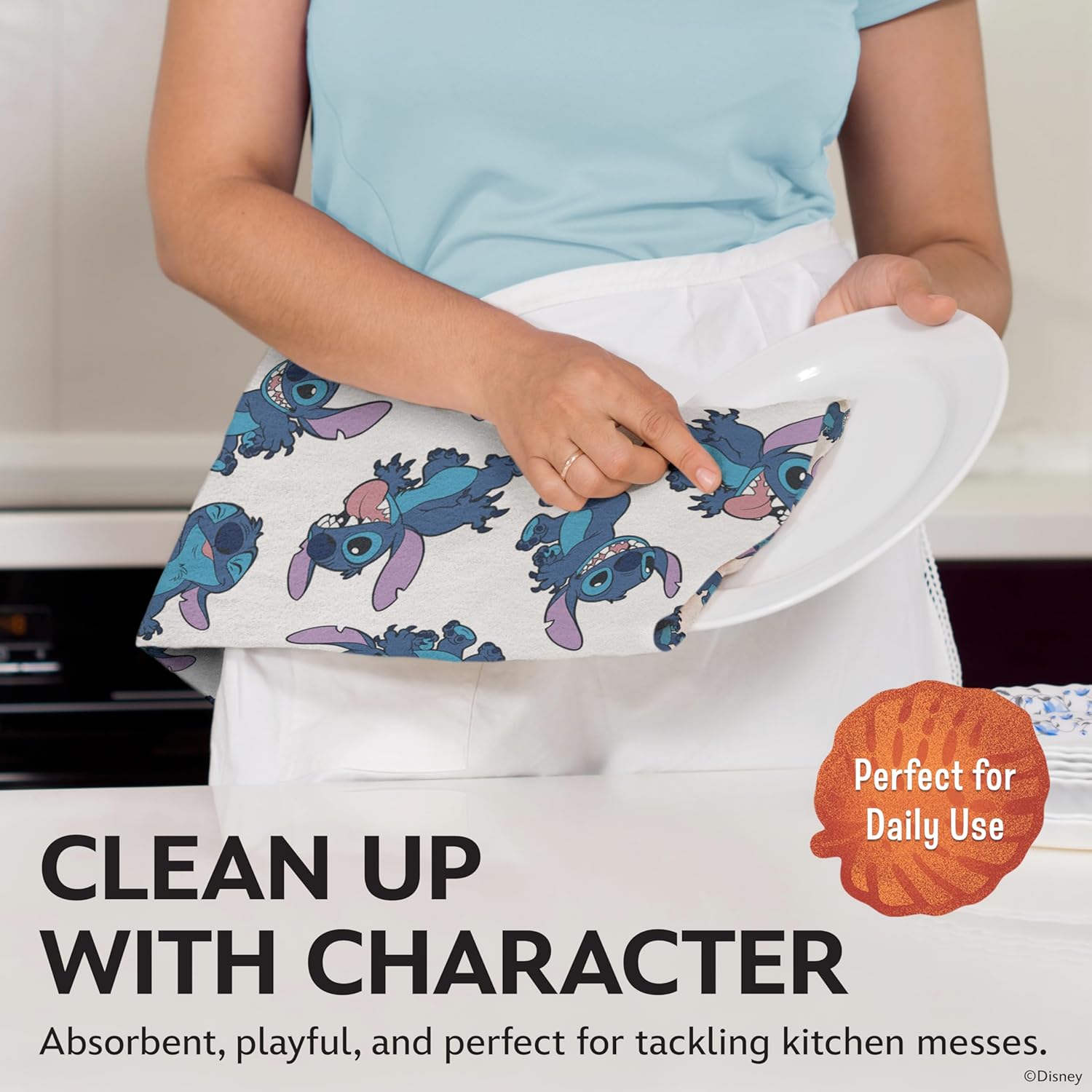 Disney Kitchen Towels – 2-Pack 100% Cotton Kitchen Towels Set – 16" x 26" Soft & Absorbent Dish Towels for Kitchen – Mickey, Minnie & Stitch Designs – Durable, Machine Washable, Everyday Use