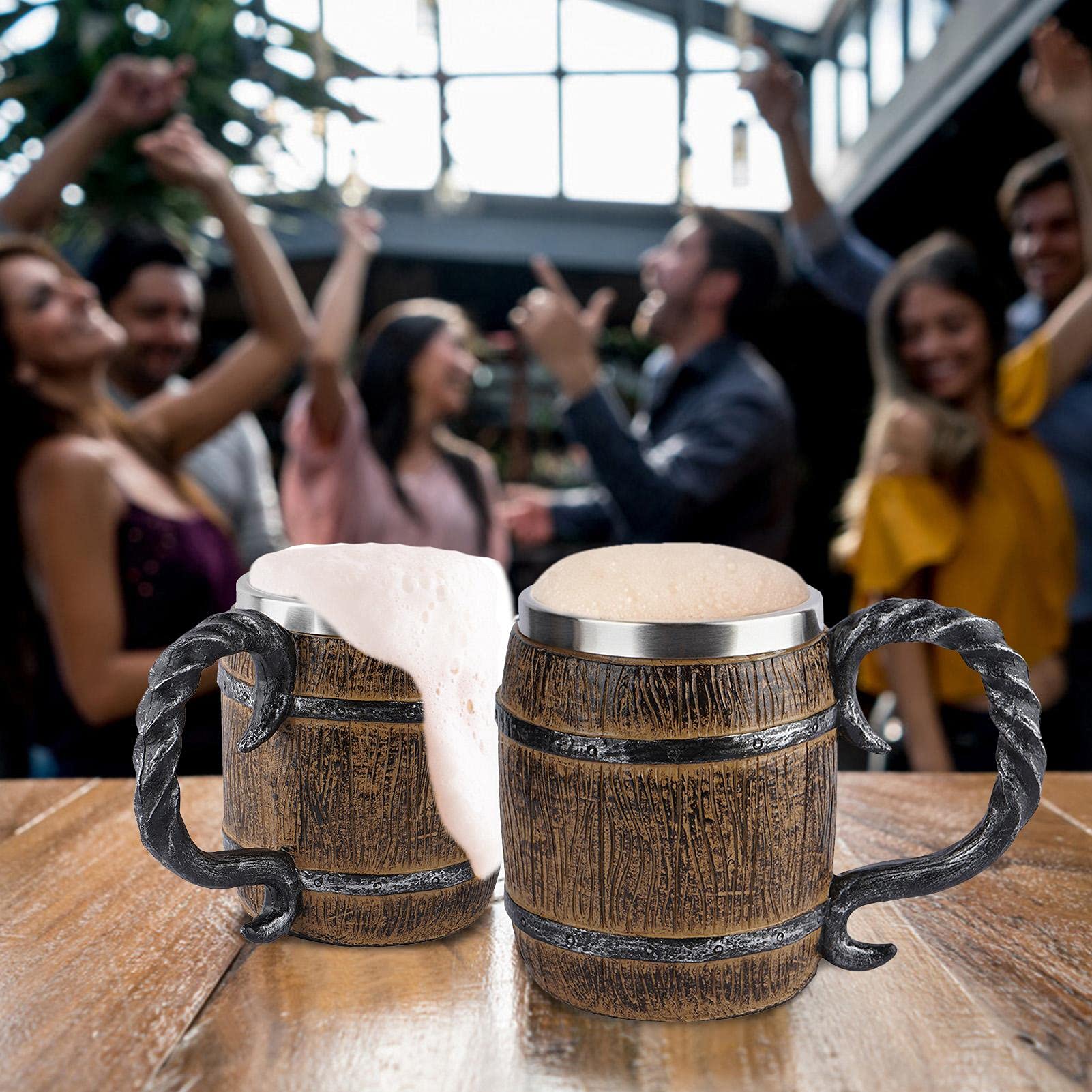 Tasses Viking En Bois De Jujubier - Lot De 2 Chopes à Bière Style Nordique - Isotherme Naturel - Pour Café, Thé, Bière - Cadeau Déco Rustique