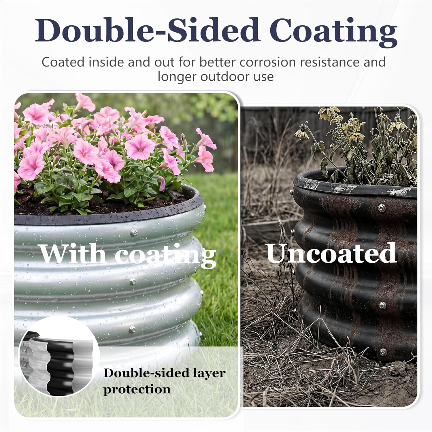 2 x 2 x 1 ft Round Raised Garden Bed, Silver 1 Pack 0.6 mm Thick Galvanized Steel Planter Box with Double Layer Paint and Safety Edge Trim for Vegetables Flowers Herbs Outdoor Garden