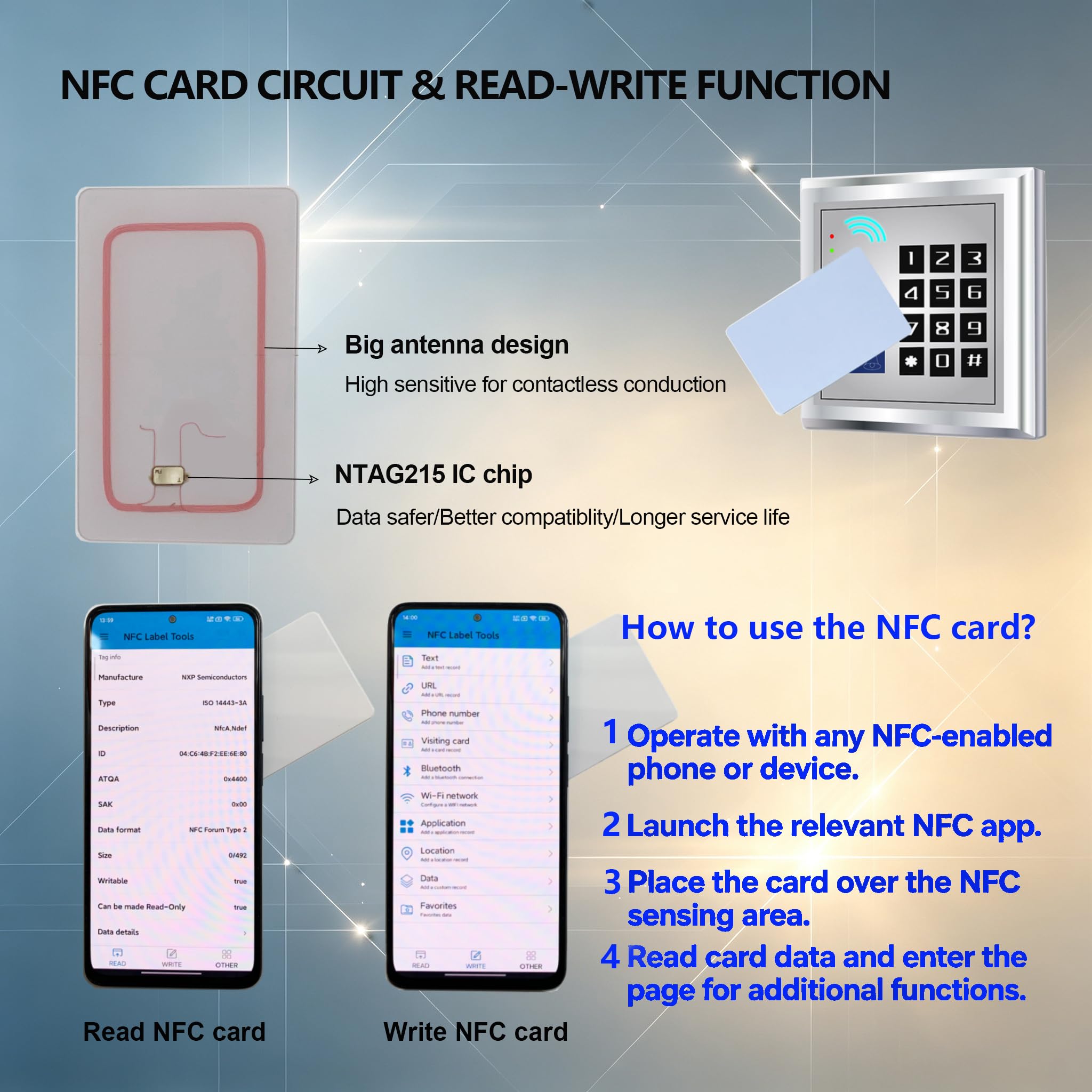 40 tarjetas de PVC NTAG215 en blanco, tarjetas NFC inteligentes para el hogar y la oficina, tarjetas NFC programables y regrabables, tarjetas de juegos, buena compatibilidad, tarjetas NFC blancas