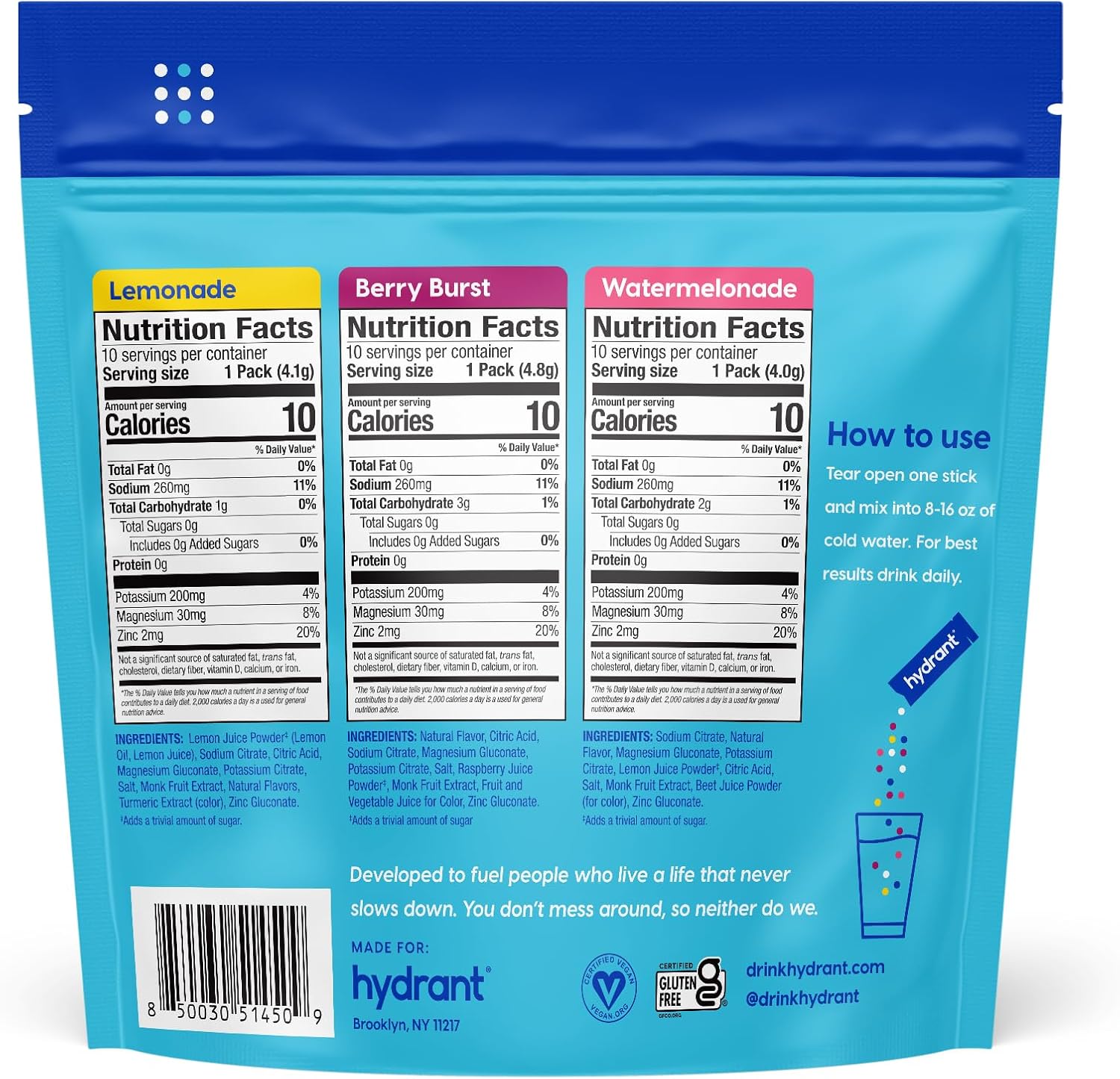 HYDRANT Hydrate Zero Sugar, Individual Hydration Electrolyte Powder Stick Packets with Zero Sugar and Electrolytes for Rapid Hydration (Variety Pack, 30 Count)