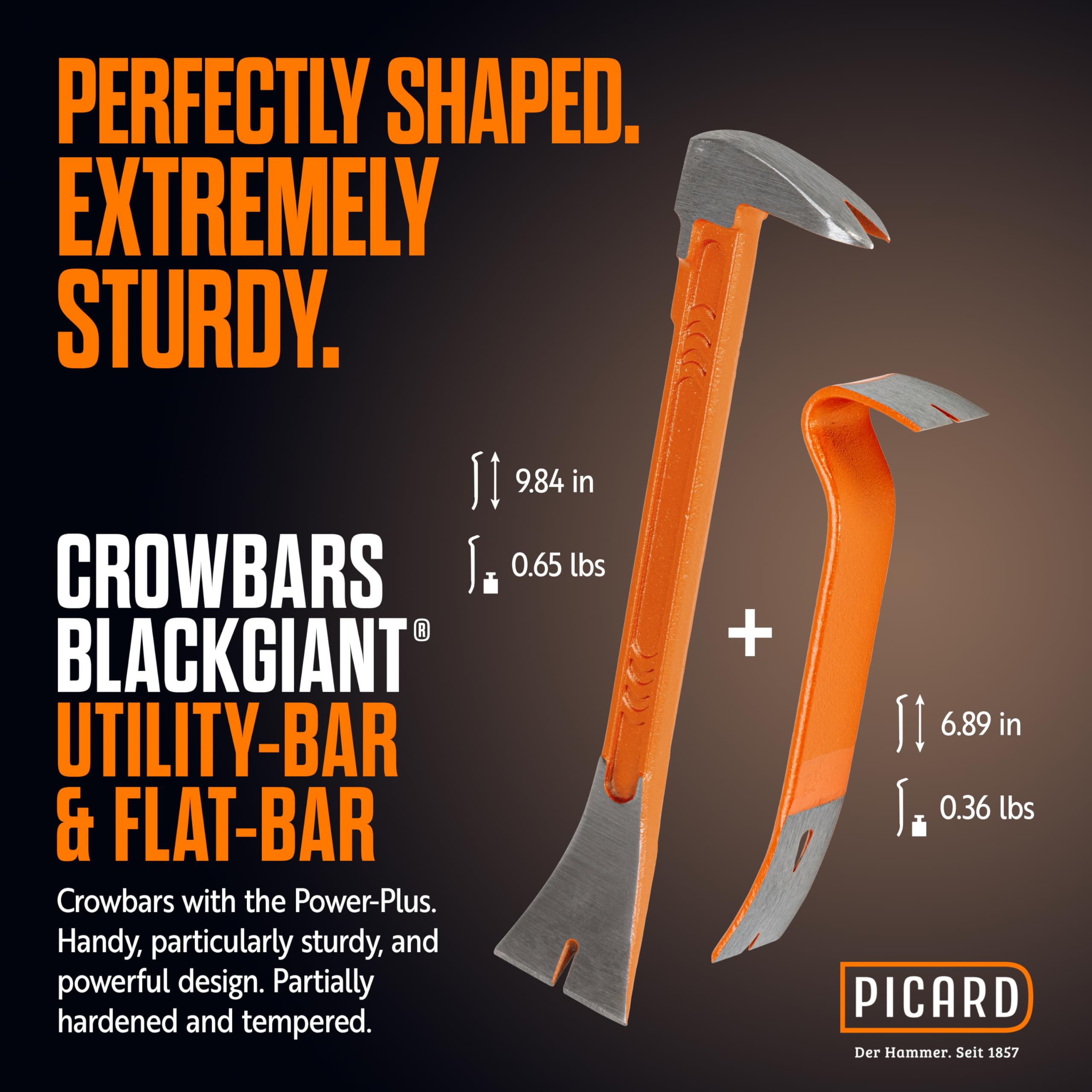 PICARD Palanca para Clavos BlackGiant® Twin Set 46X/46Y | Pata de Cabra Profesional | Palanca Forjada de Una Sola Pieza | Dos Tamaños para Uso Versátil | Alta Estabilidad Bajo Cargas Elevadas