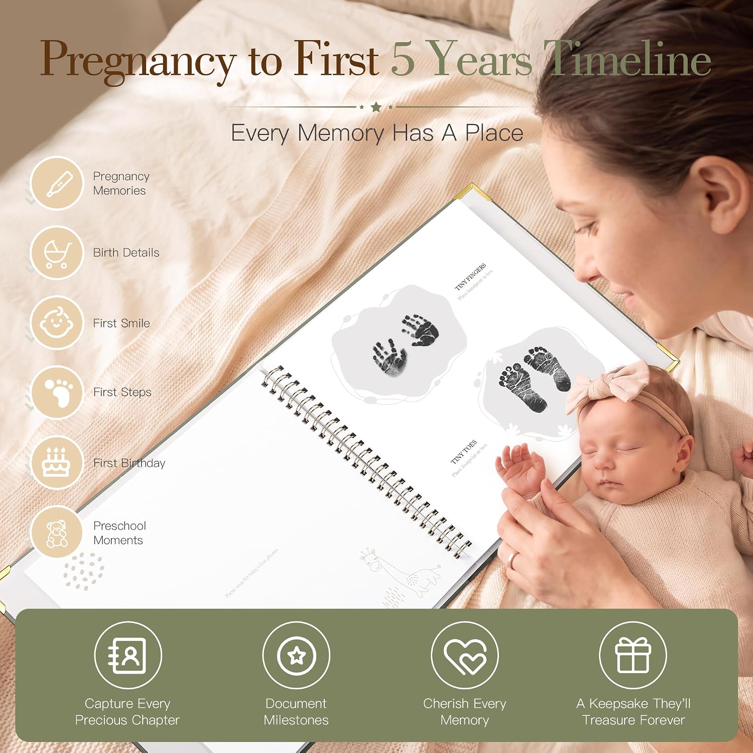 Keepsake Baby Memory Book for Boys & Girls - Timeless First 5 Year Journal
