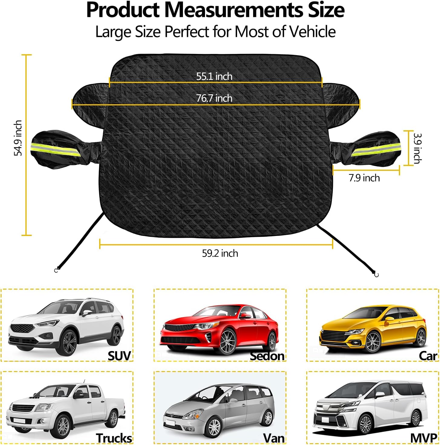 Car Windshield Cover for Ice and Snow Magnetic Car Anti-Snow Cover for SUV Truck 4-Layer for All-Weather Automotive Frost Snow Covers with Mirror Protectors, Fits Most Cars